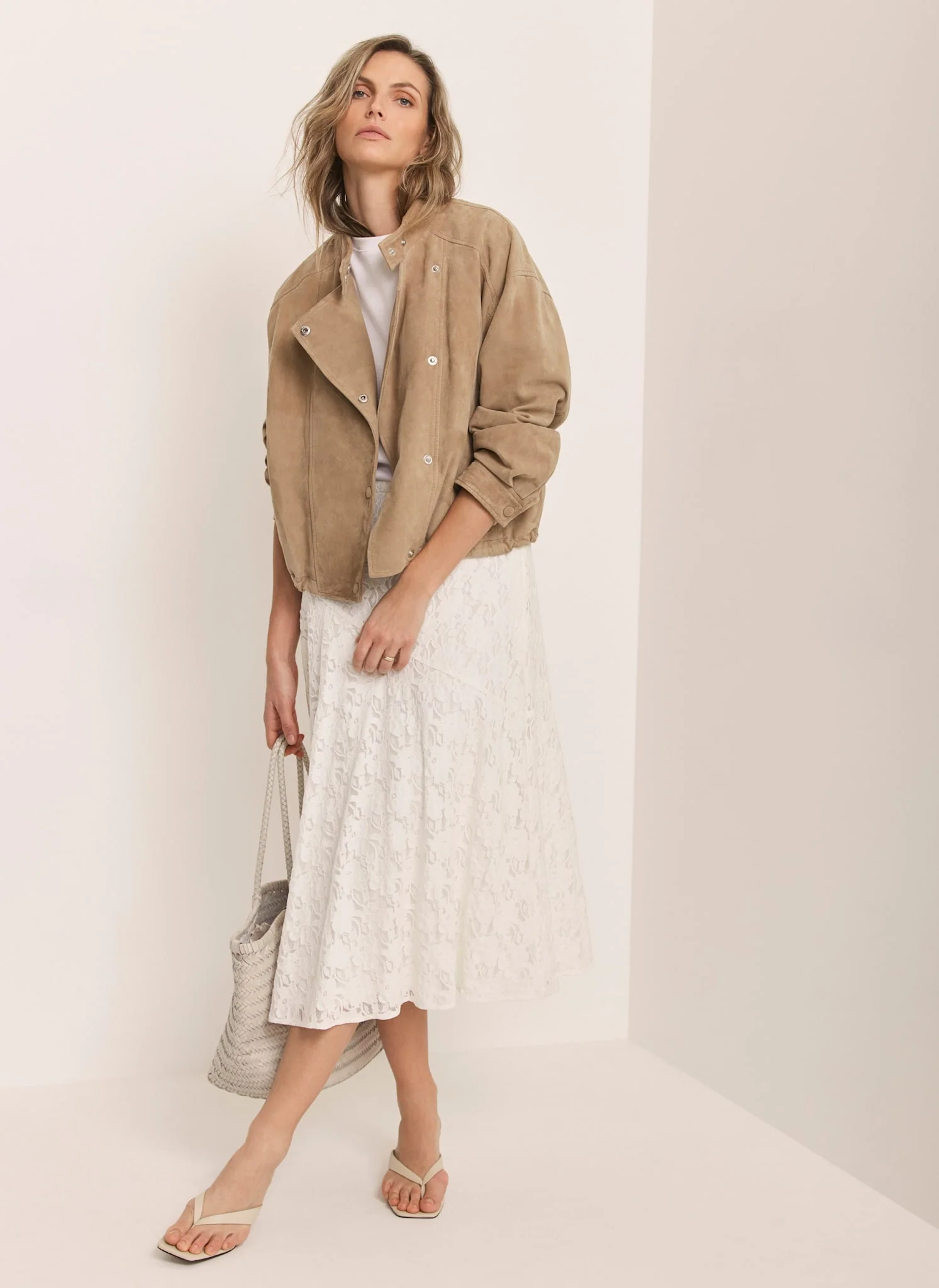Cream Lace Asymmetric Skirt