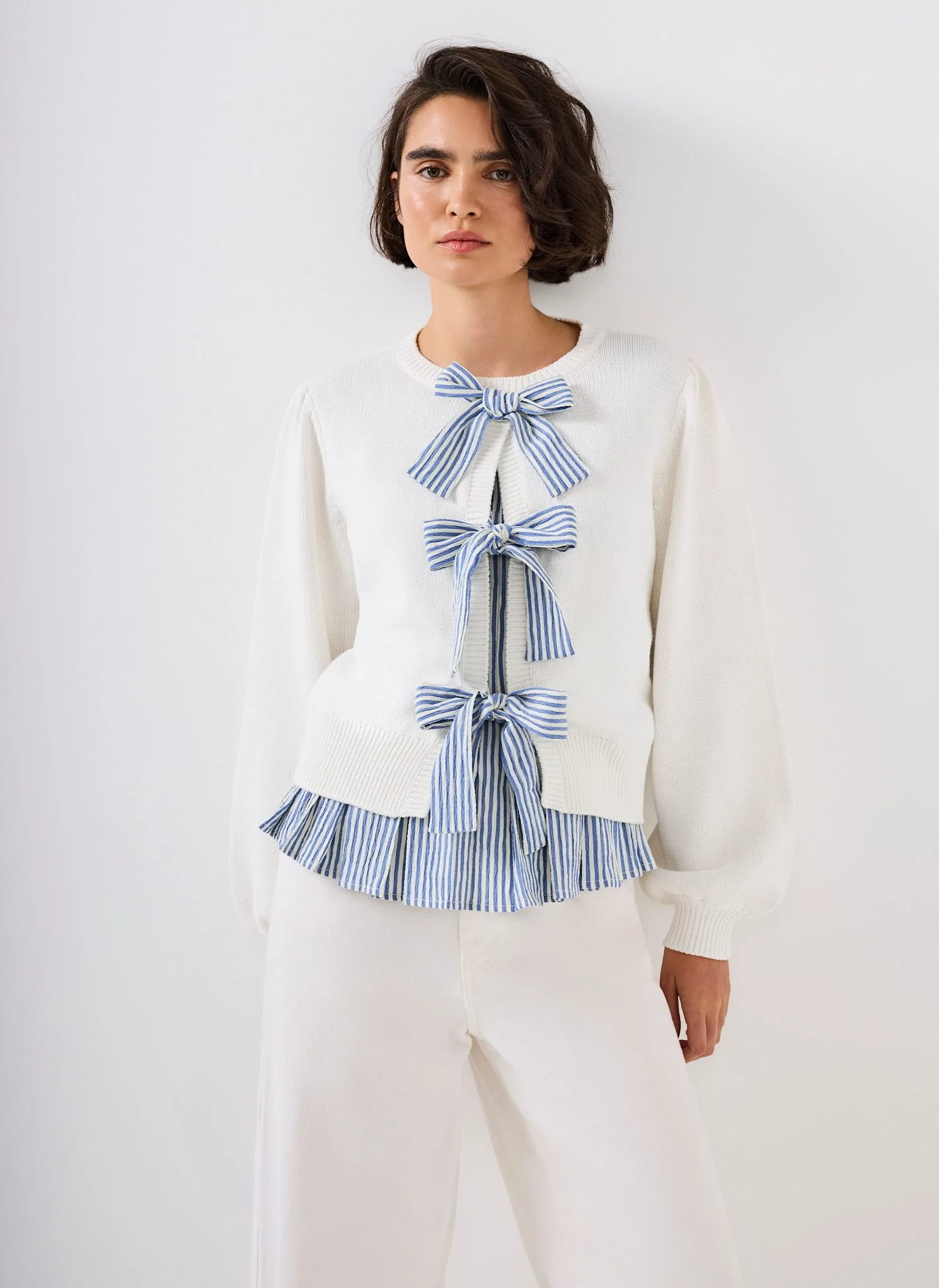 1838-white-cotton-blend-bow-detail-jumper-2.webp White Cotton Blend Bow Detail Jumper