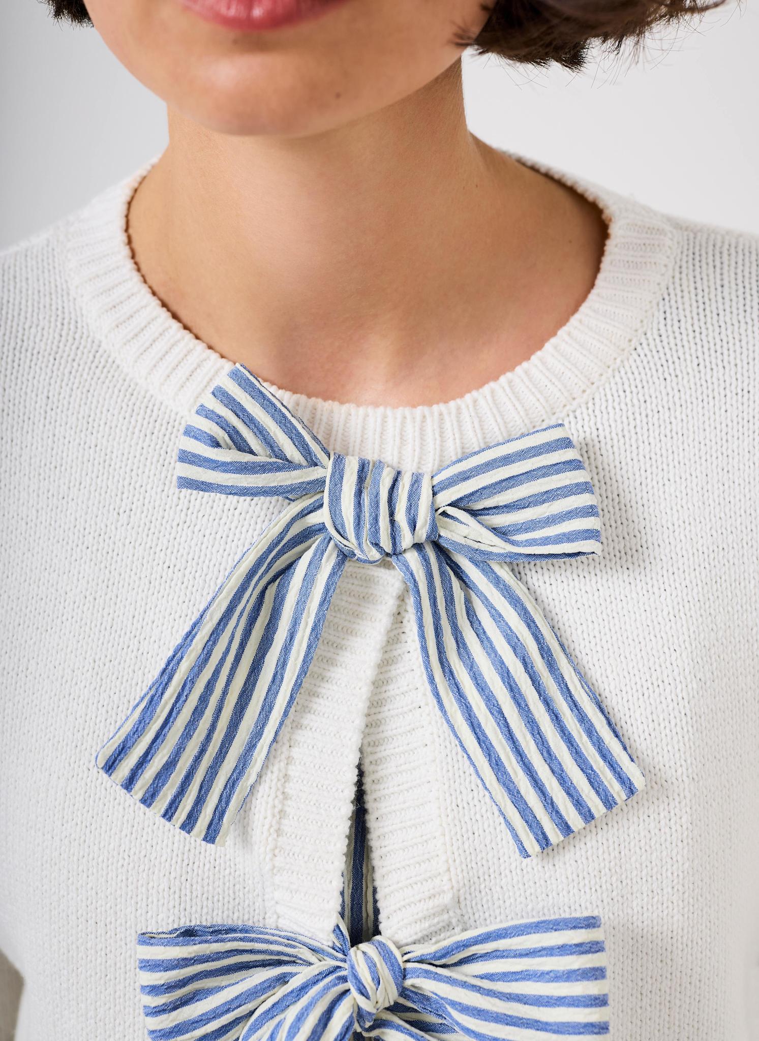 1838-white-cotton-blend-bow-detail-jumper-4.jpg White Cotton Blend Bow Detail Jumper