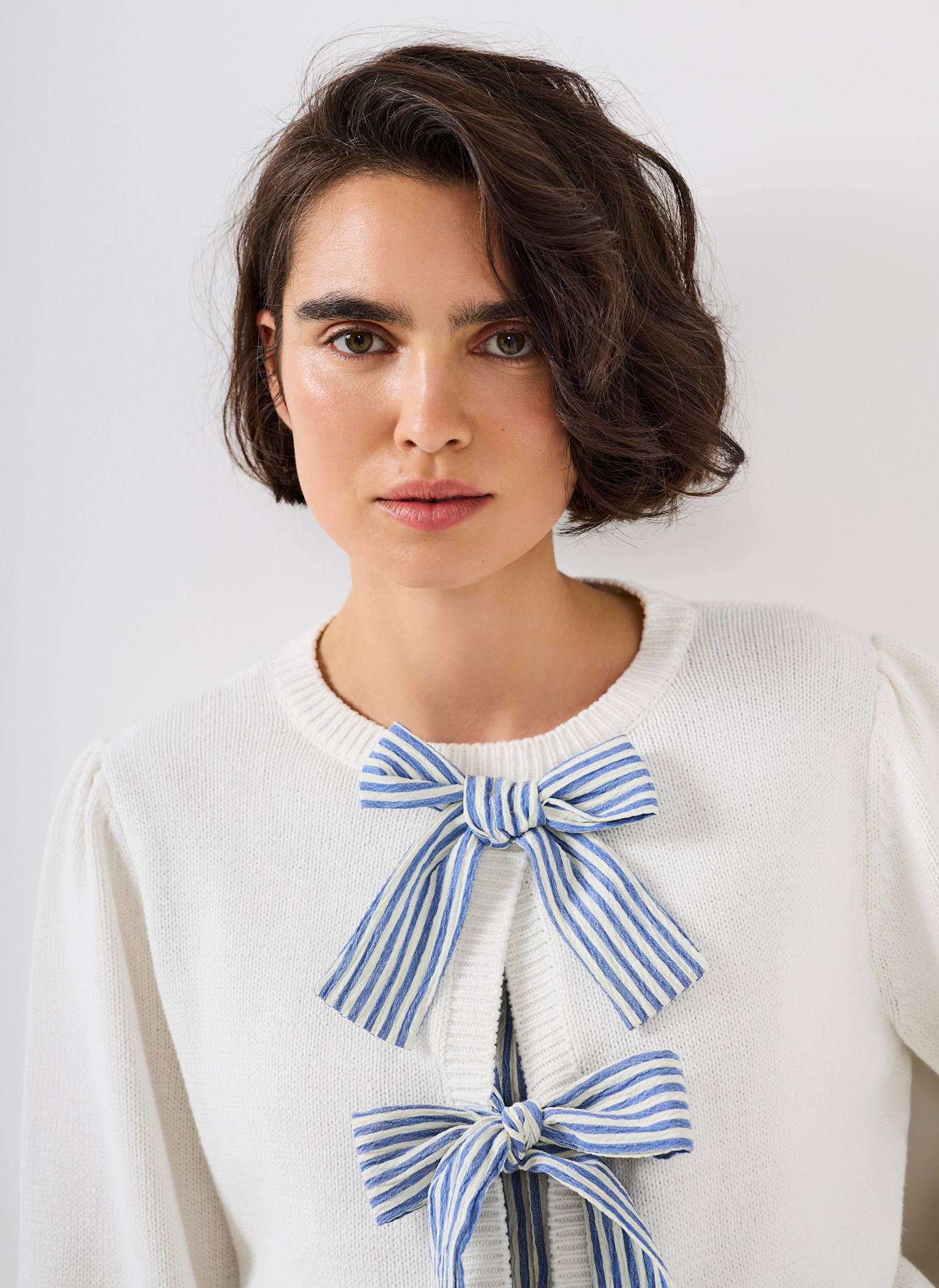 1838-white-cotton-blend-bow-detail-jumper-6.jpg White Cotton Blend Bow Detail Jumper