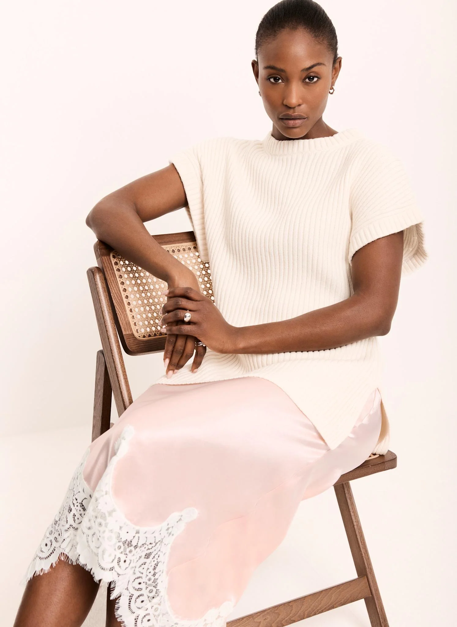 Pink Satin Lace Midi Skirt