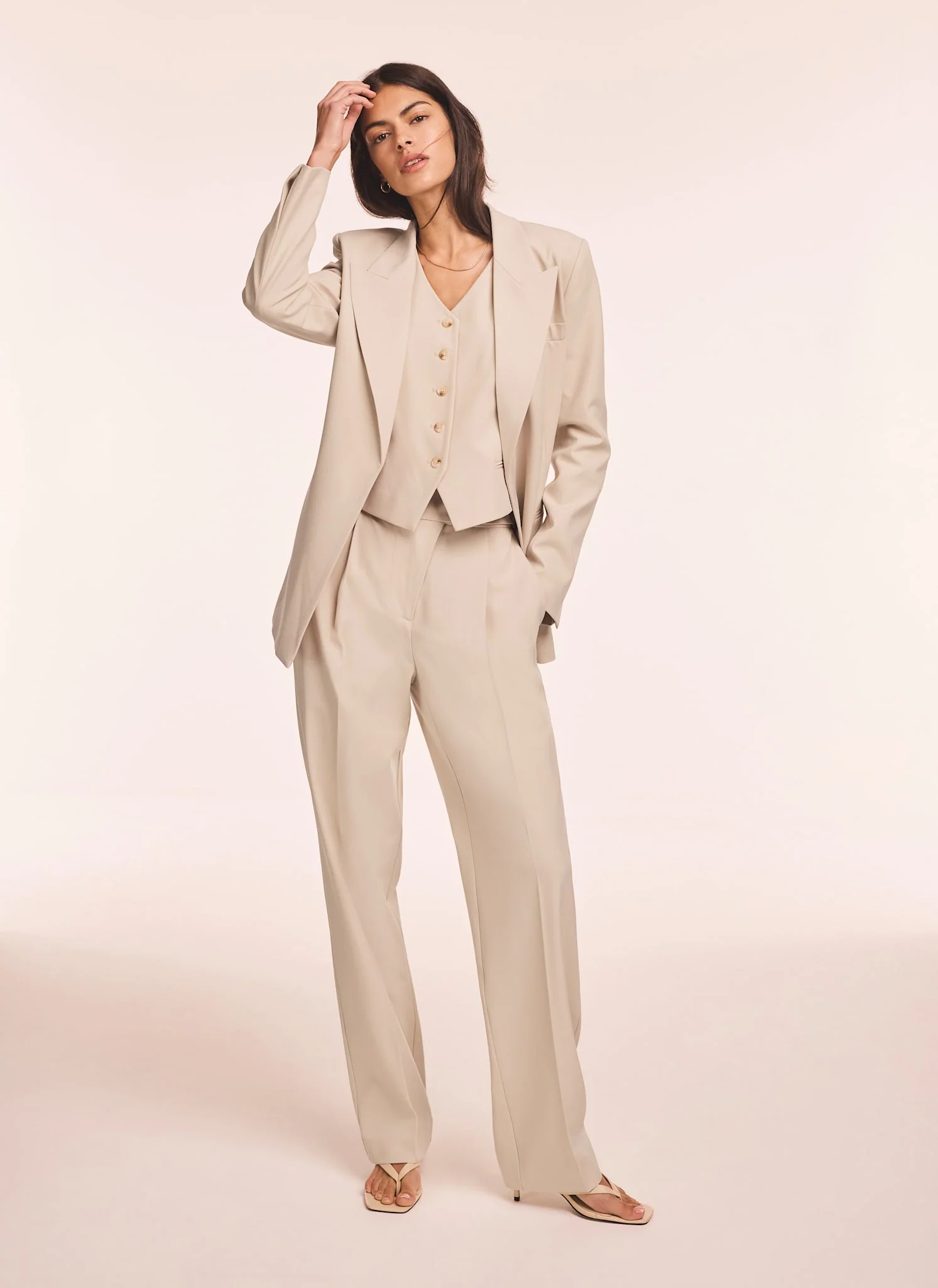Neutral Tapered Buckle Detail Trousers