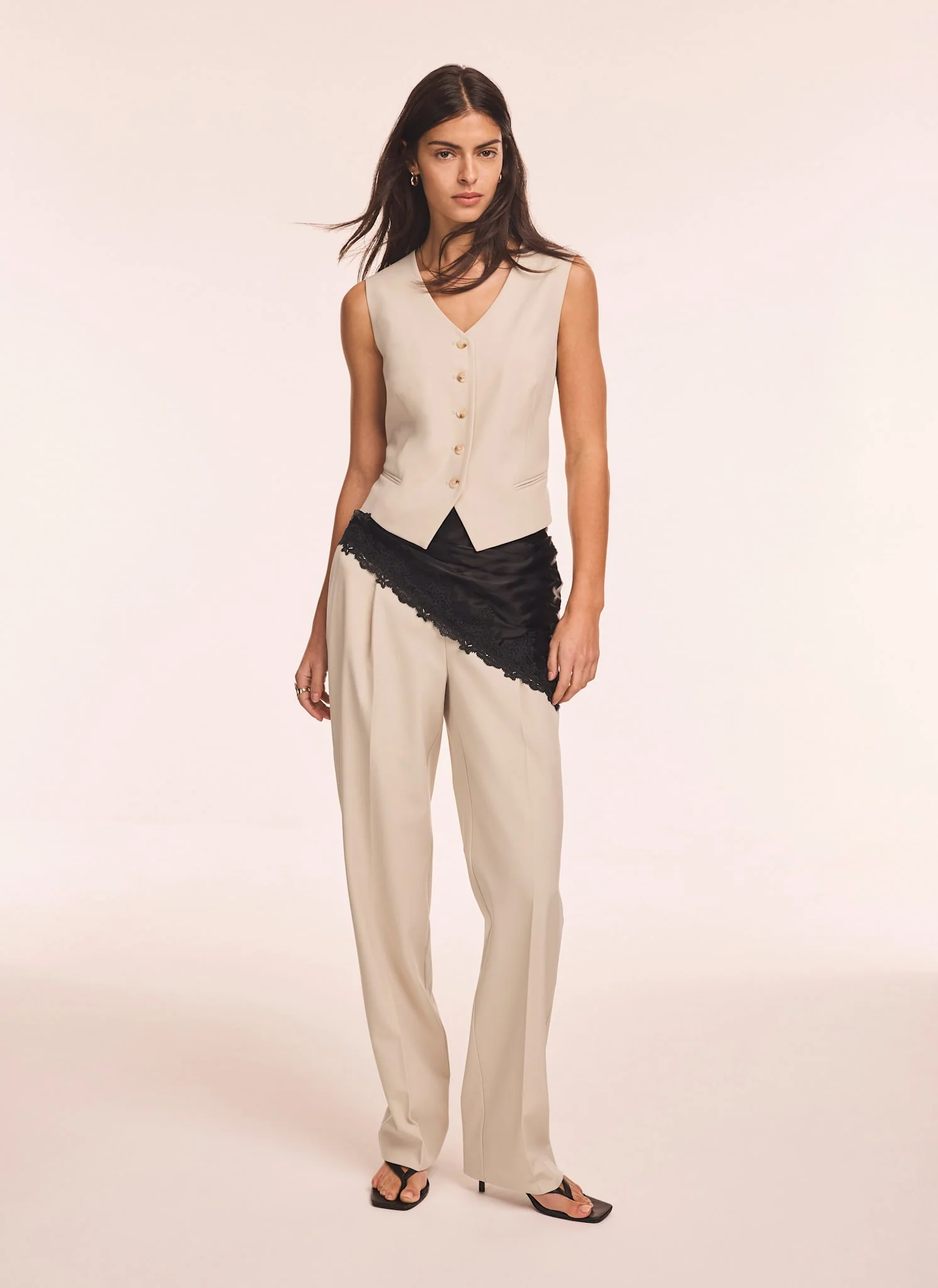Neutral Tapered Buckle Detail Trousers