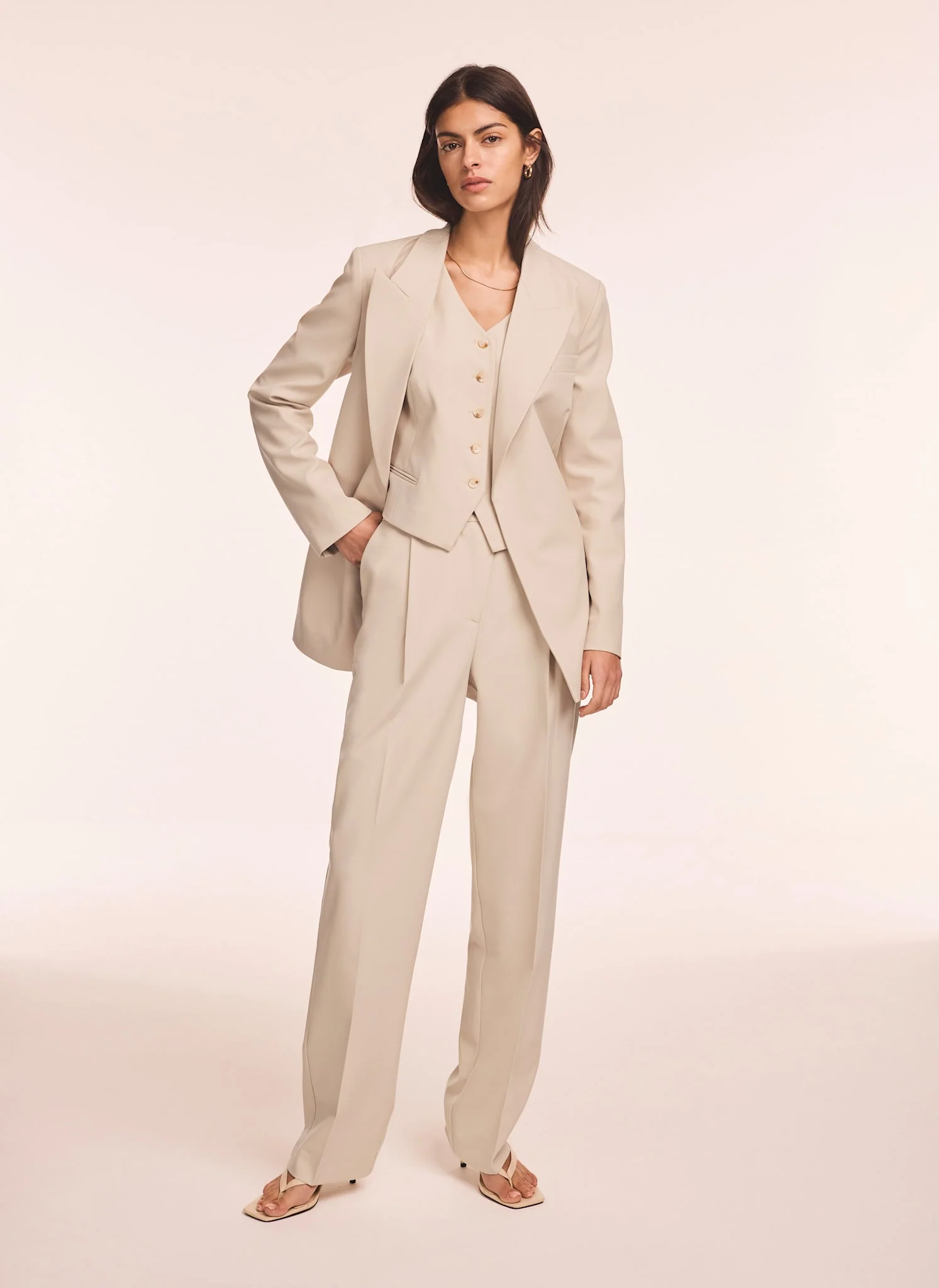 Neutral Tapered Buckle Detail Trousers