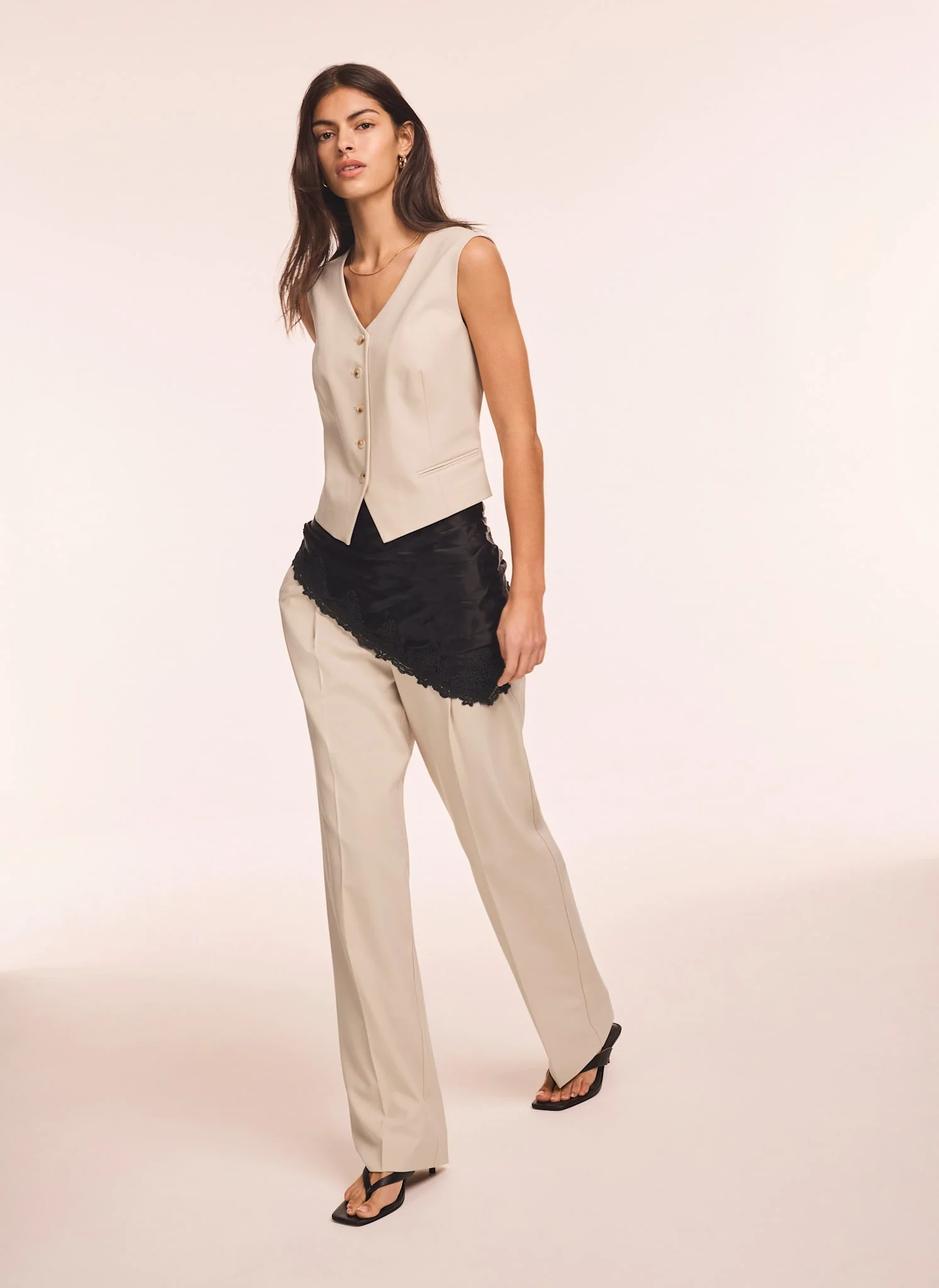 Neutral Tapered Buckle Detail Trousers