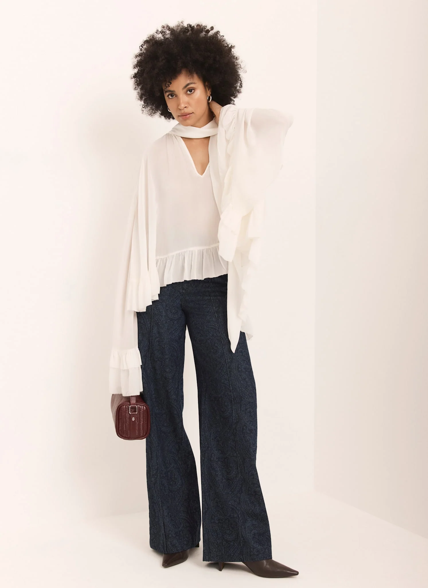Cream Ruffle Tie Detail Blouse