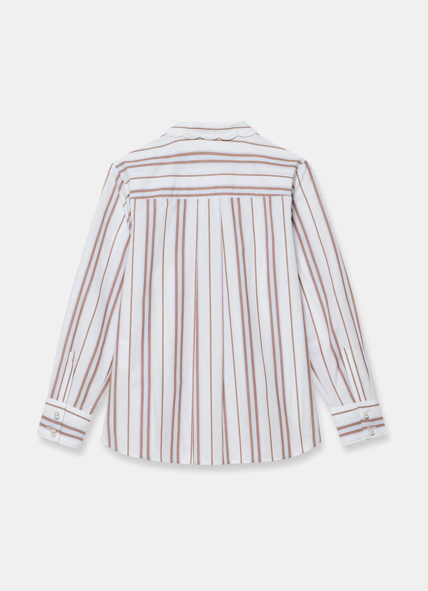 1896-brown-striped-cotton-scallop-detail-shirt-8.webp Brown Striped Cotton Scallop Detail Shirt