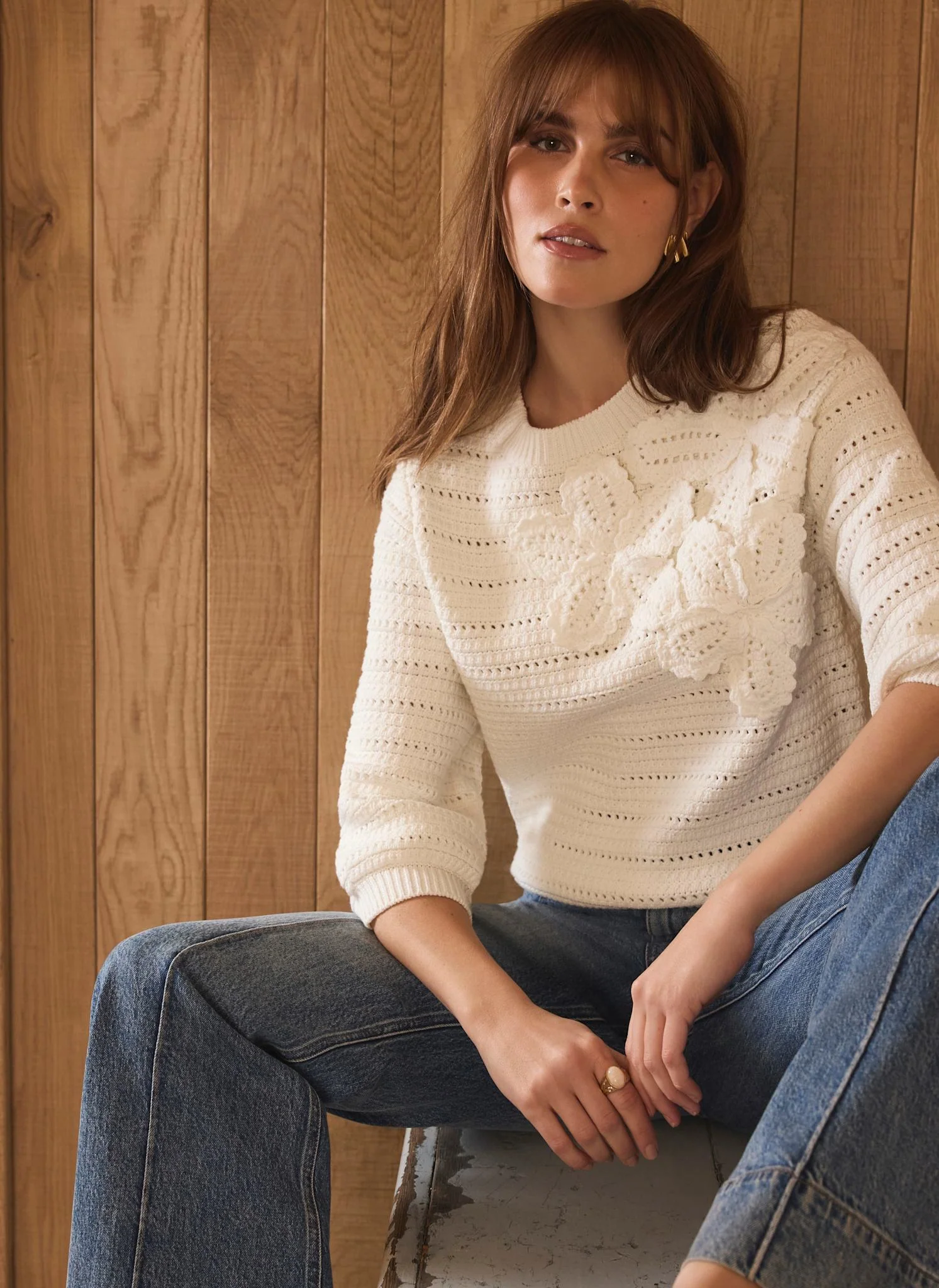 1902-cream-cotton-blend-floral-detail-jumper-3.webp Cream Cotton Blend Floral Detail Jumper
