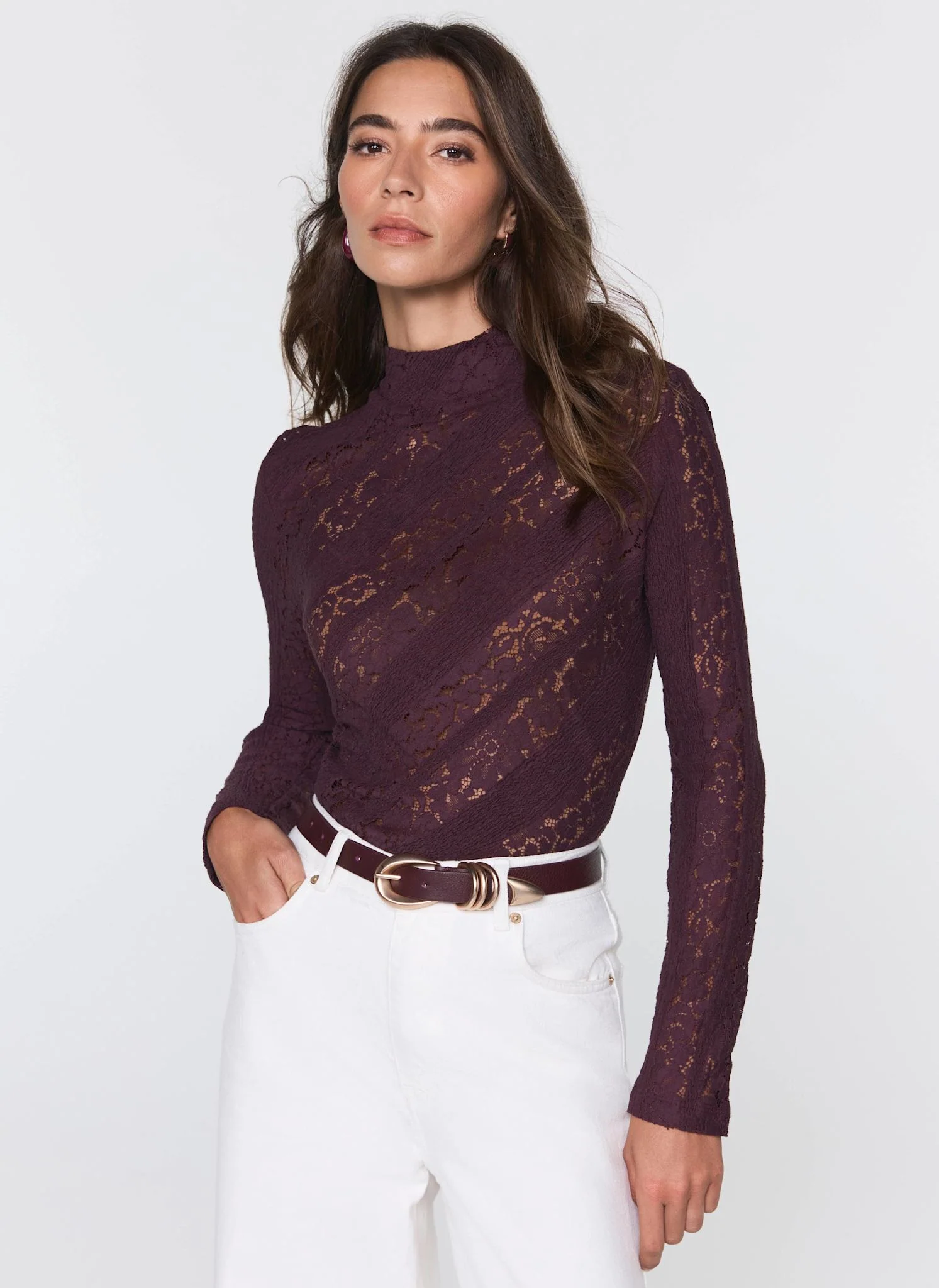 Burgundy Lace High Neck Top
