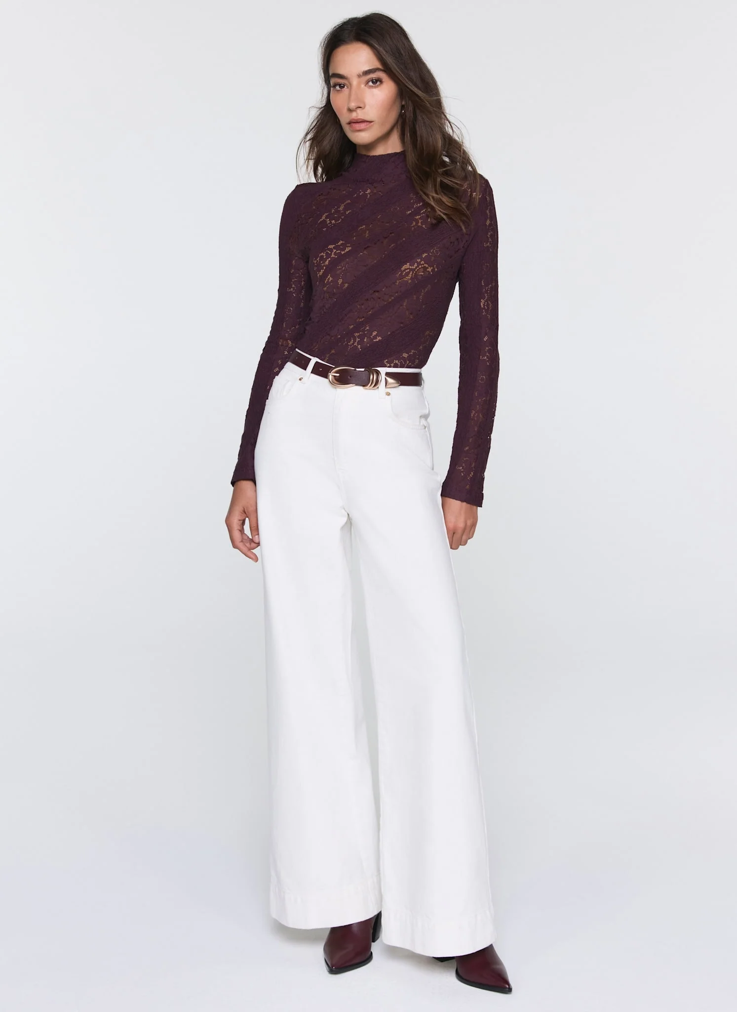 Burgundy Lace High Neck Top