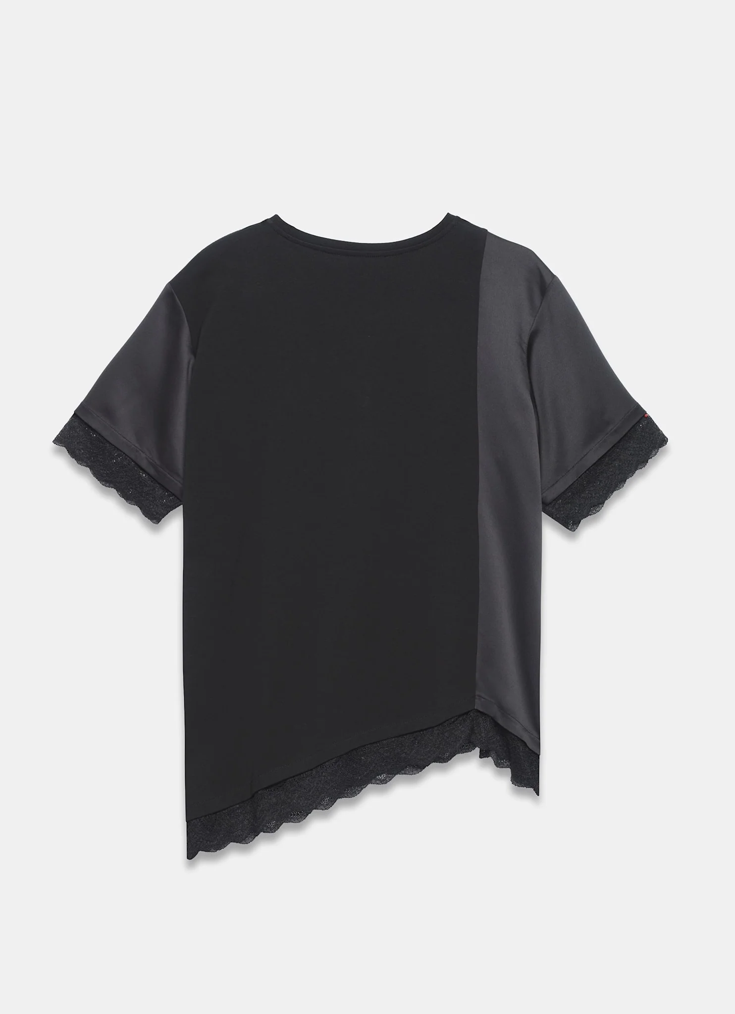 Black Satin Mix Lace Trim Top