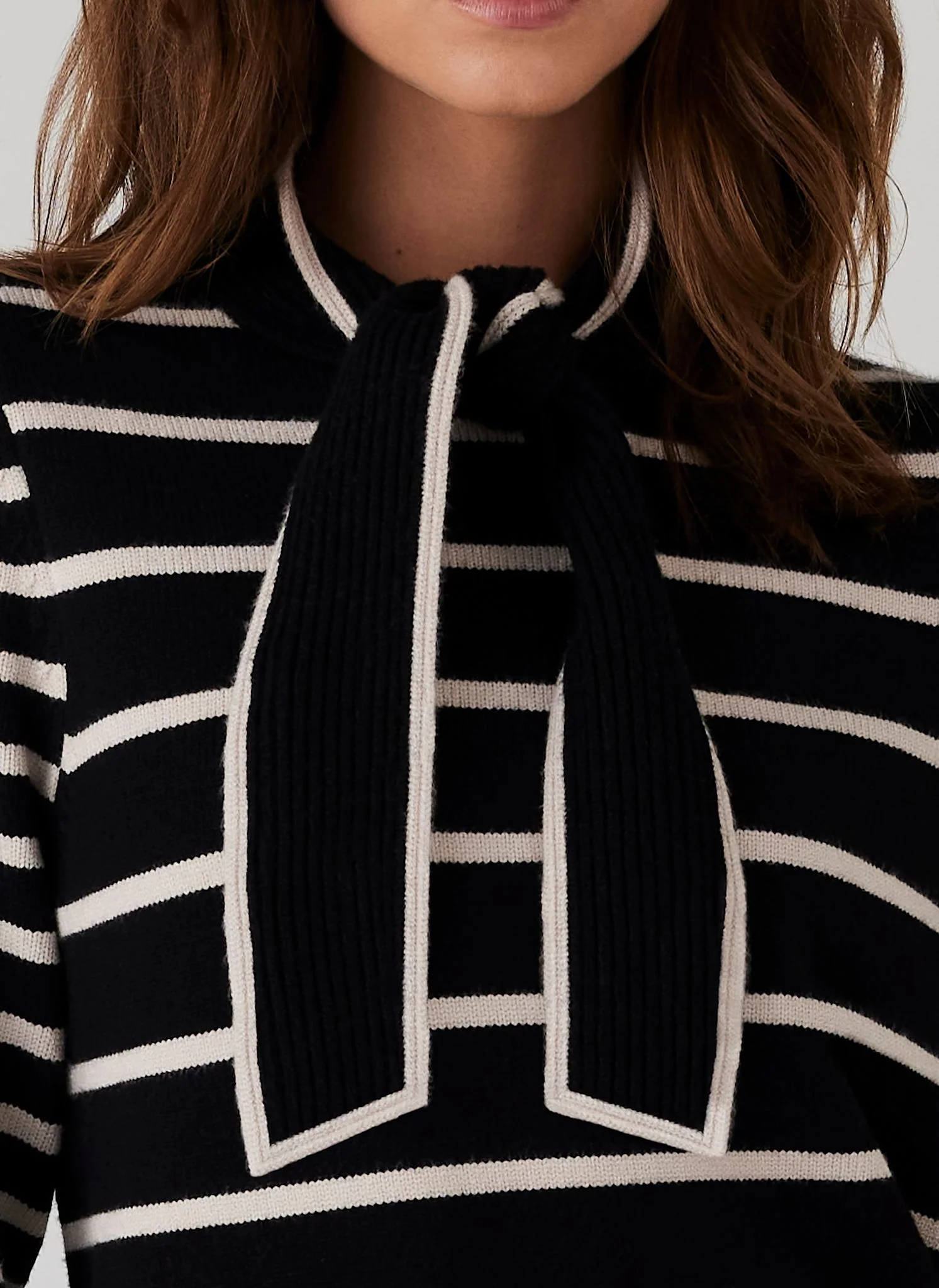 1998-black-striped-scarf-detail-knit-mini-dress-4.webp Black Striped Scarf Detail Knit Mini Dress
