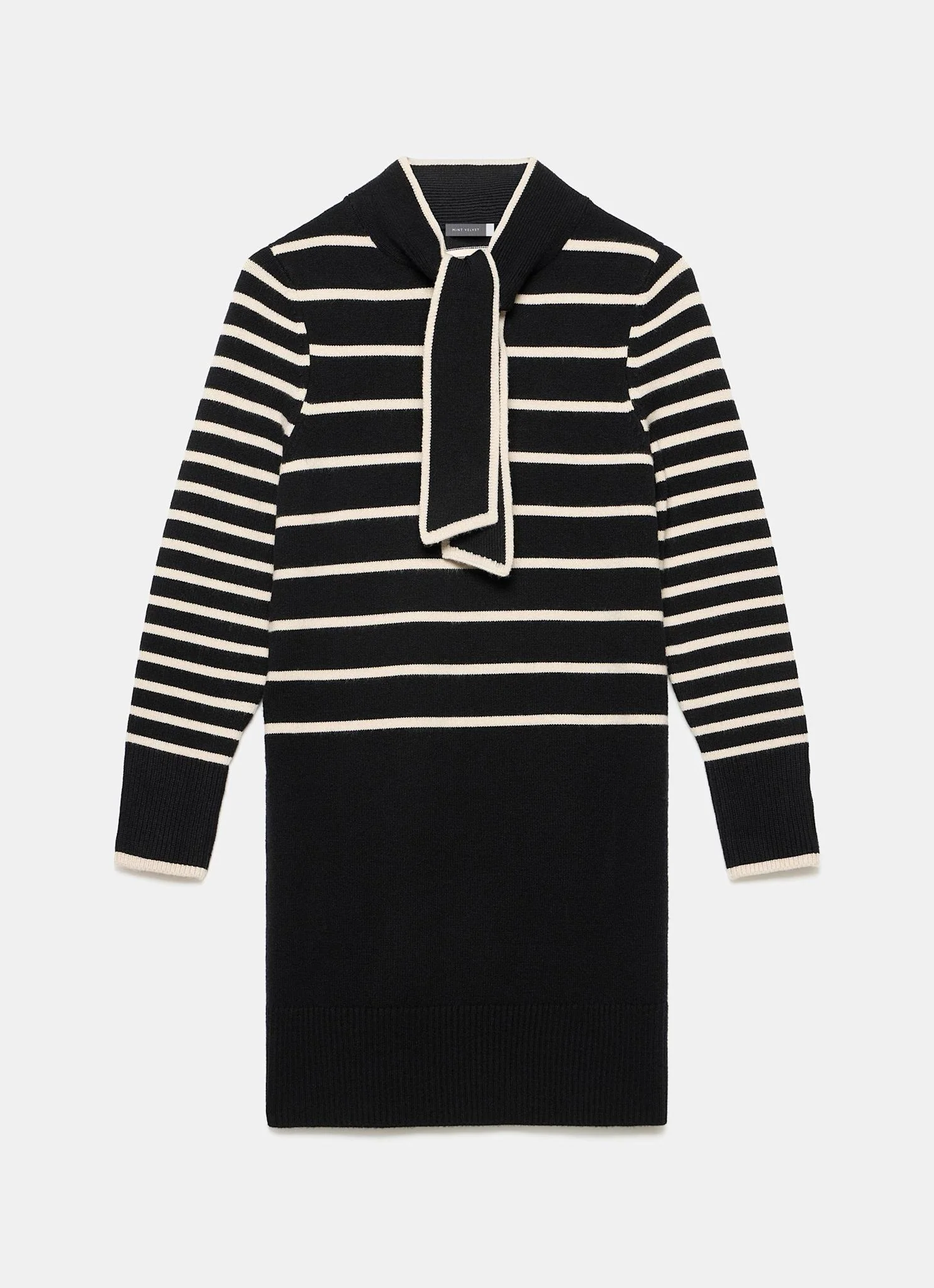 1998-black-striped-scarf-detail-knit-mini-dress-7.webp Black Striped Scarf Detail Knit Mini Dress