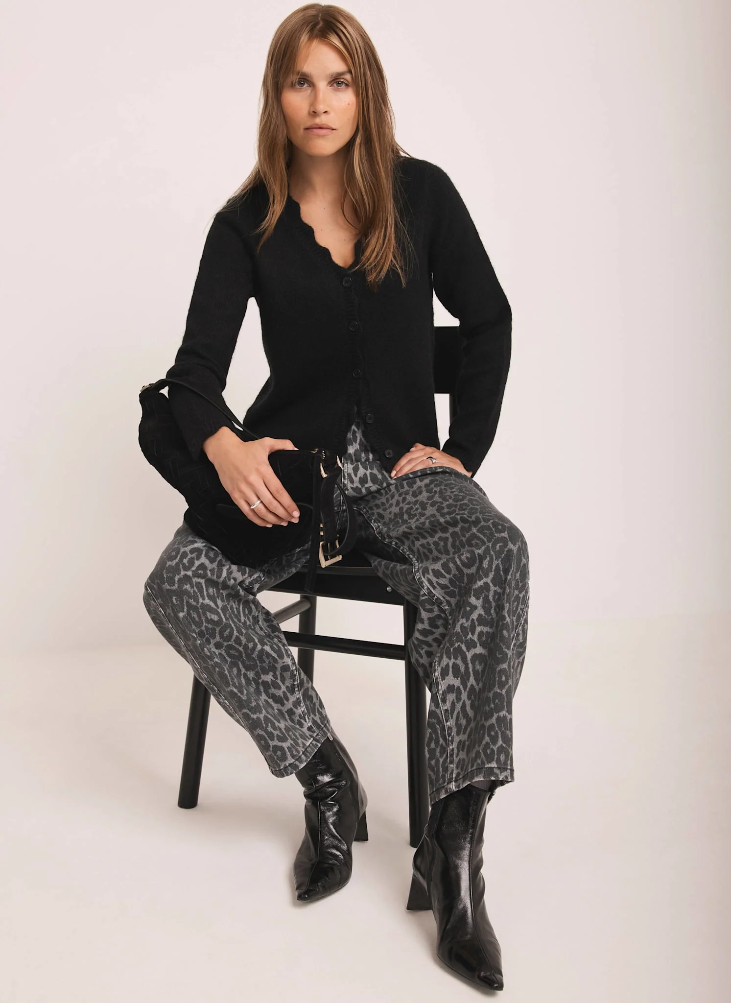 Grey Leopard Print Barrel Leg Jeans