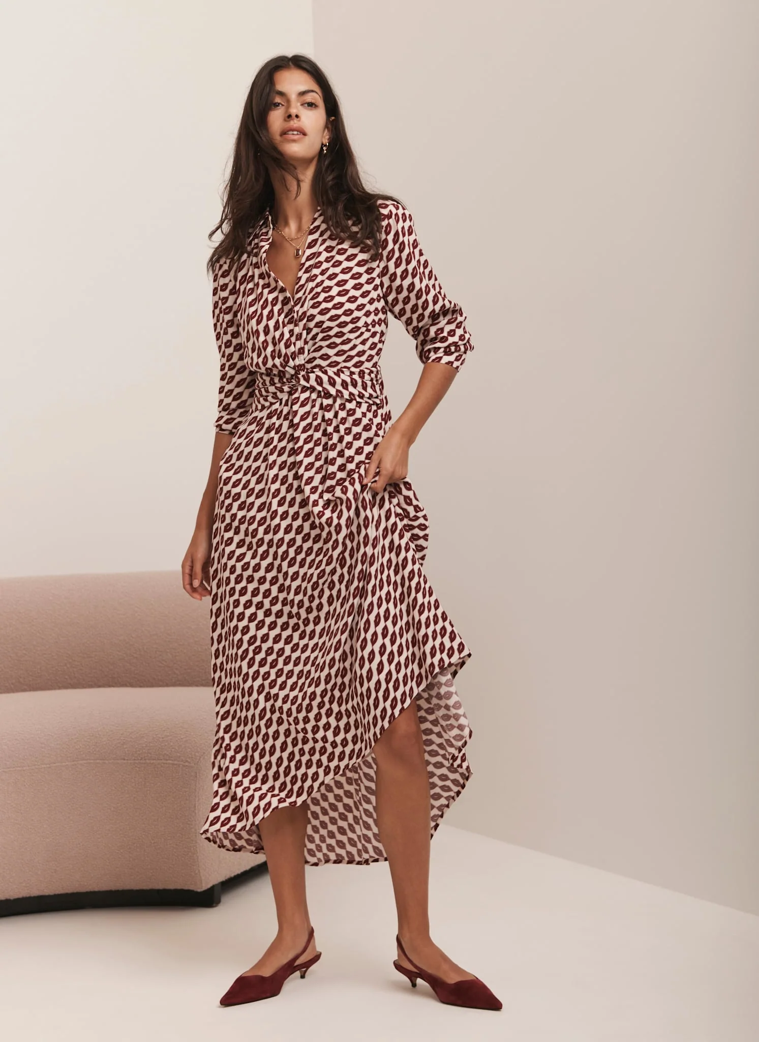 2090-red-lip-print-midi-shirt-dress-6.webp Red Lip Print Midi Shirt Dress