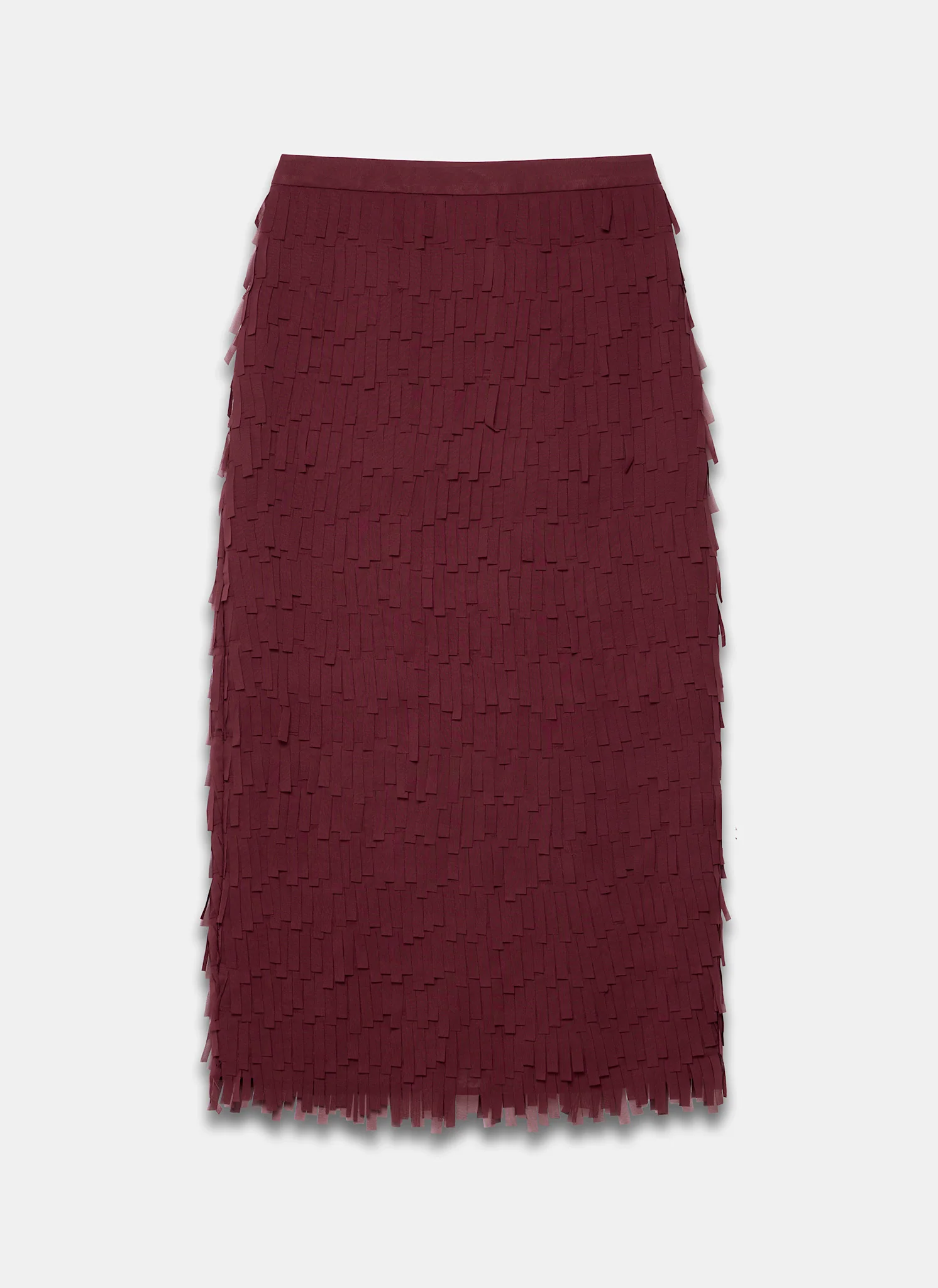 Burgundy Fringed Midi Skirt