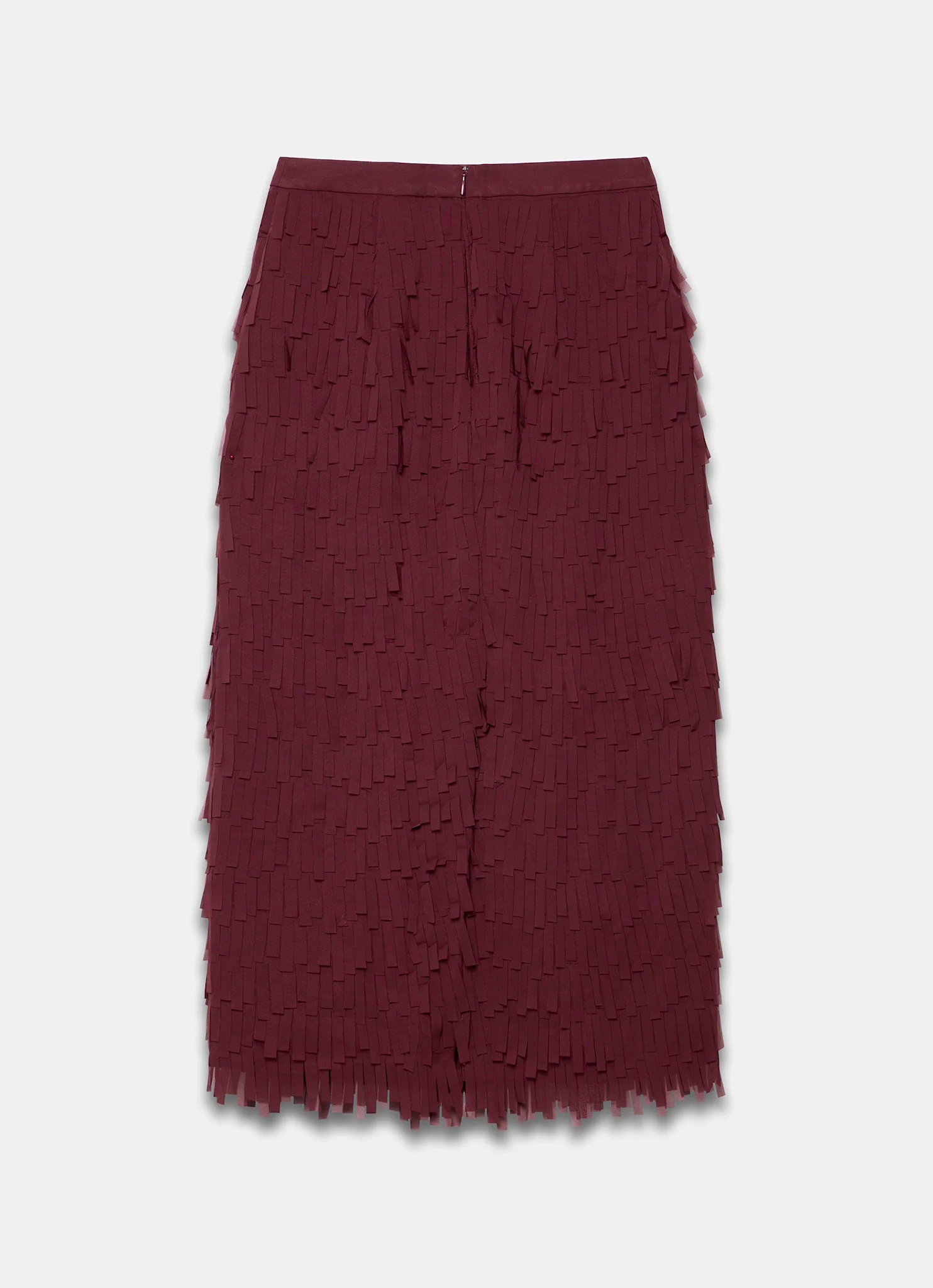 Burgundy Fringed Midi Skirt