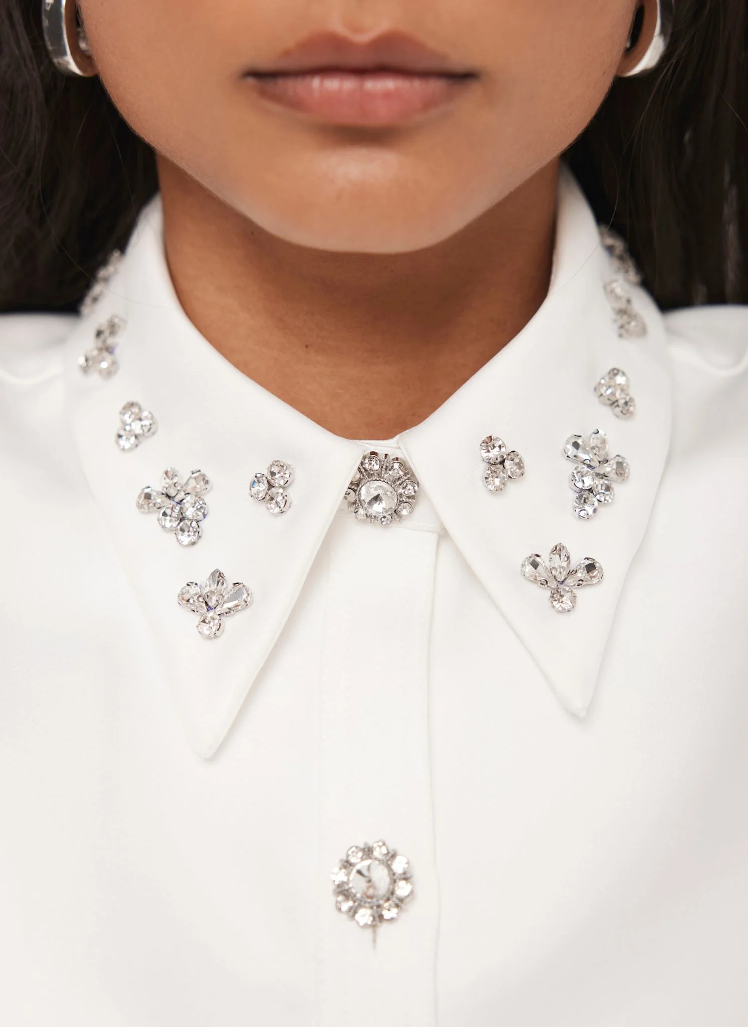 White Embellished Collar Cropped Shirt