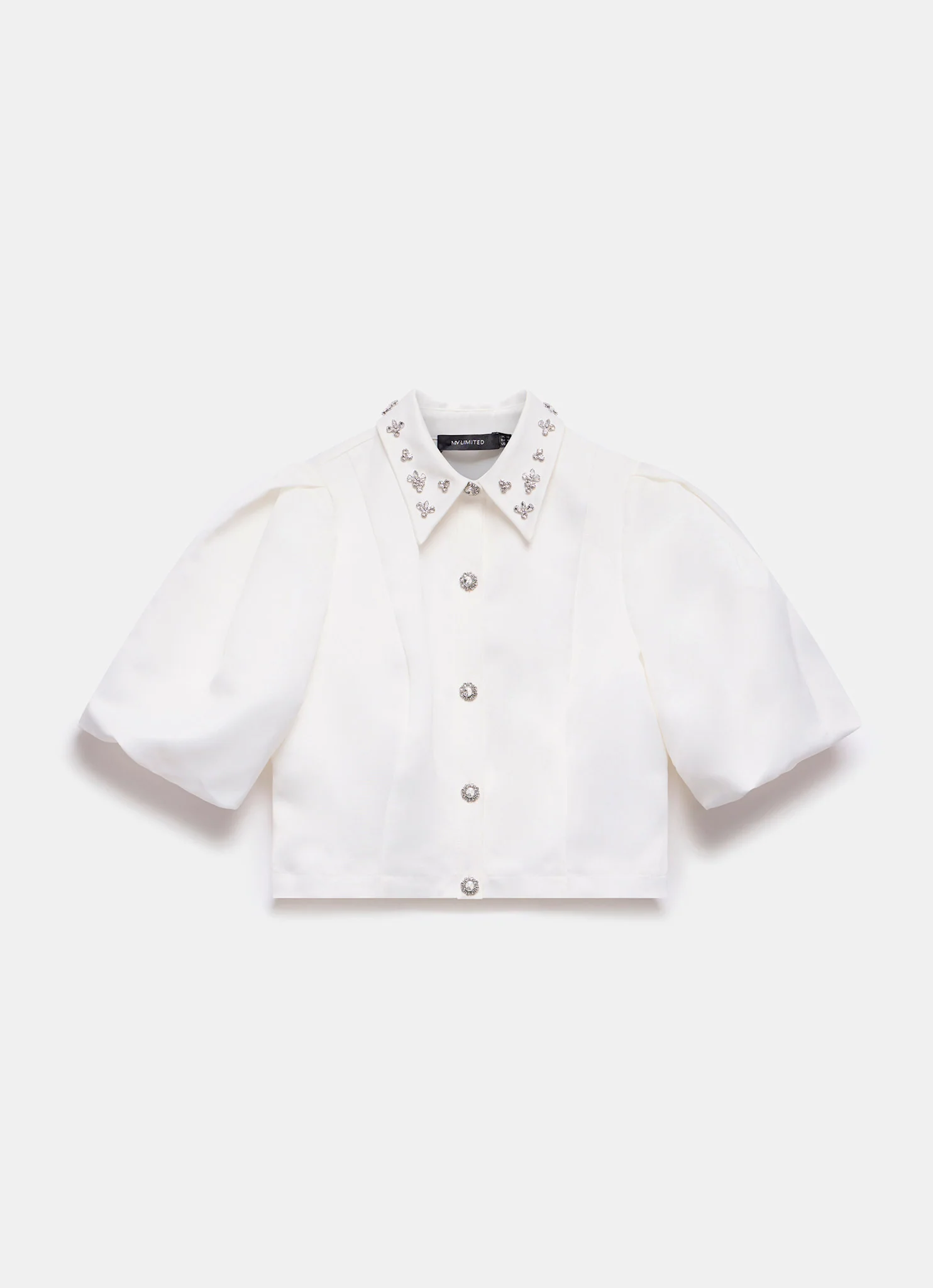 White Embellished Collar Cropped Shirt