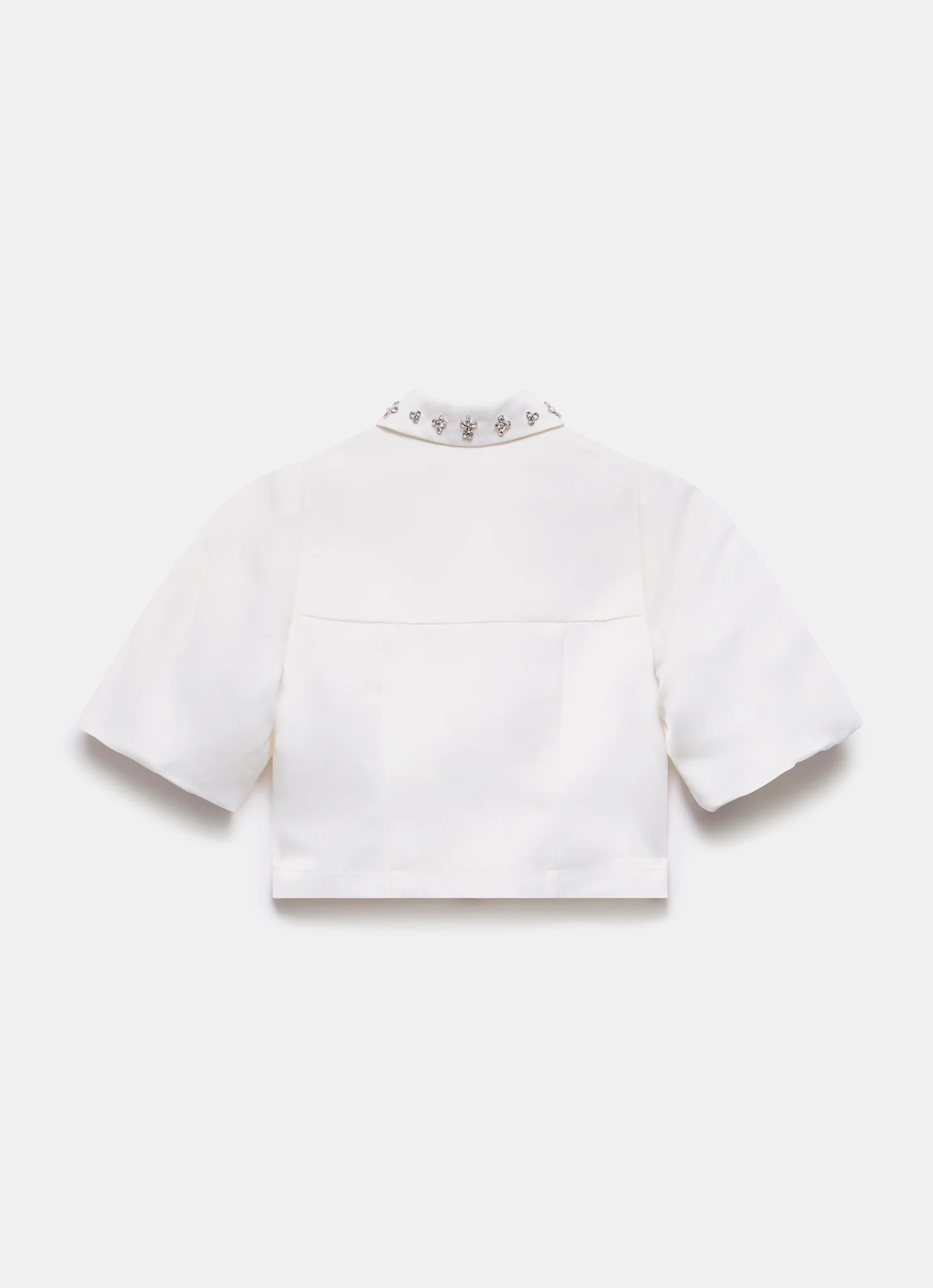 White Embellished Collar Cropped Shirt