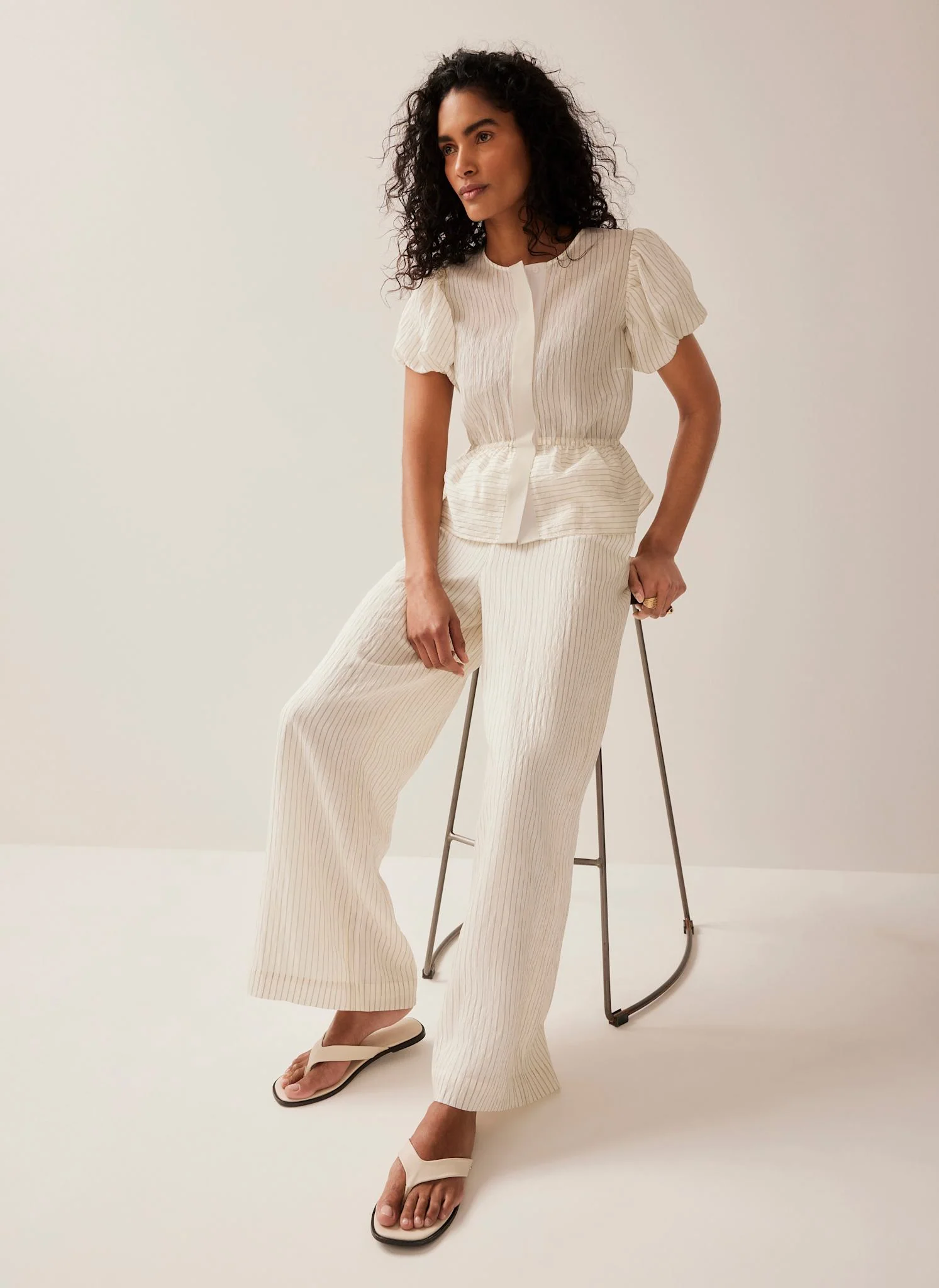 Neutral Stripe Wide Trousers