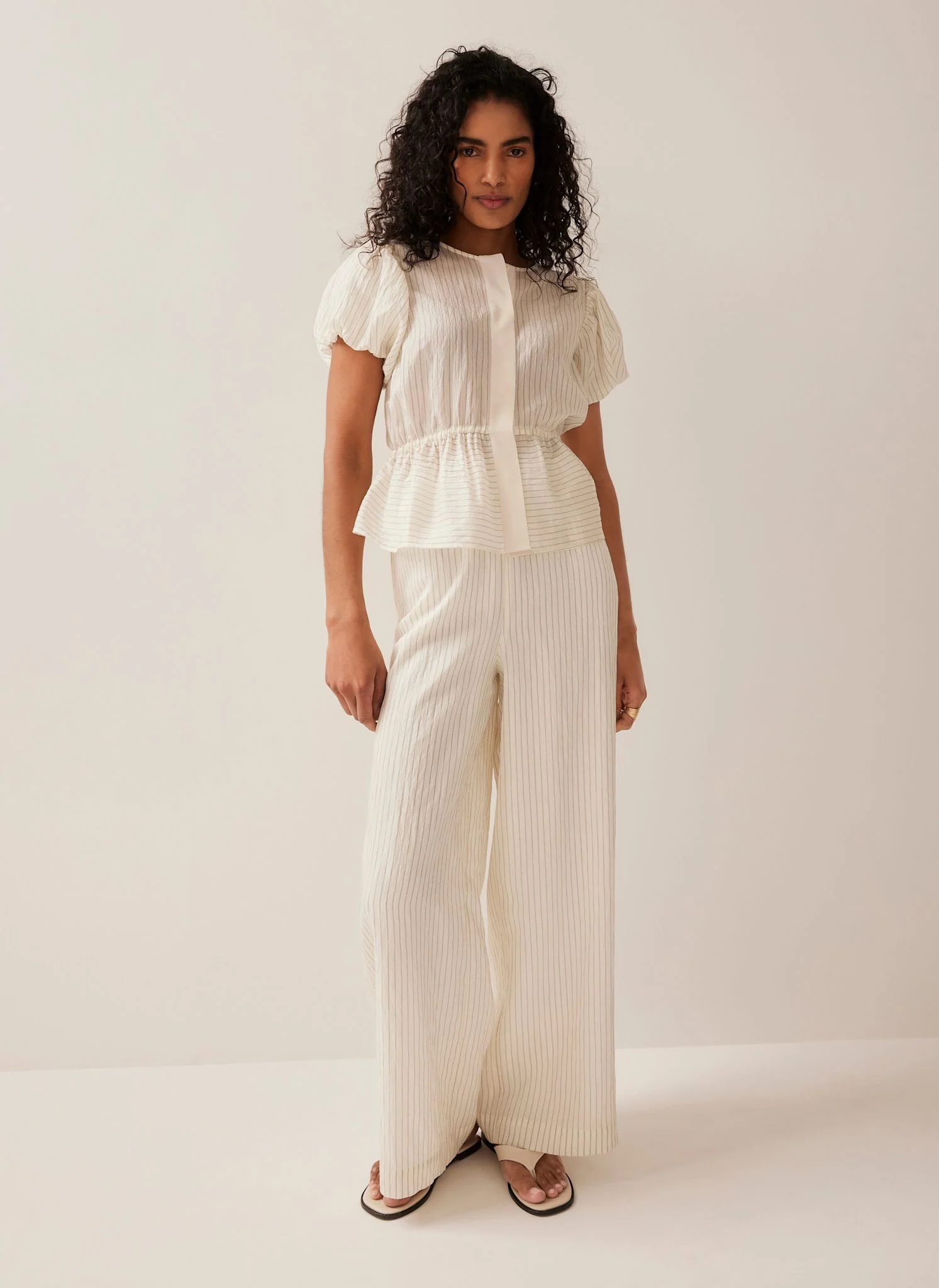 Neutral Stripe Wide Trousers