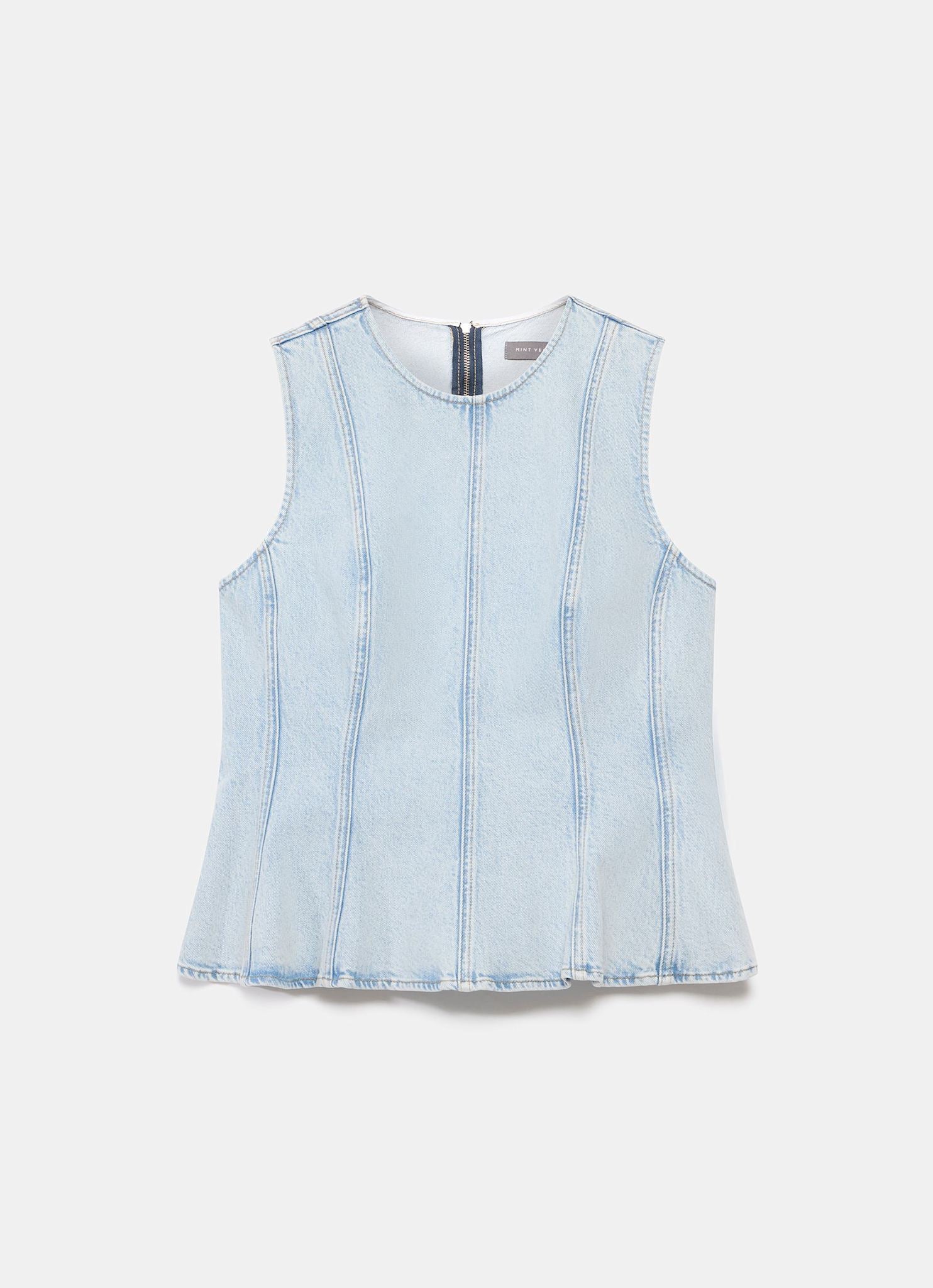Light Indigo Denim Peplum Top