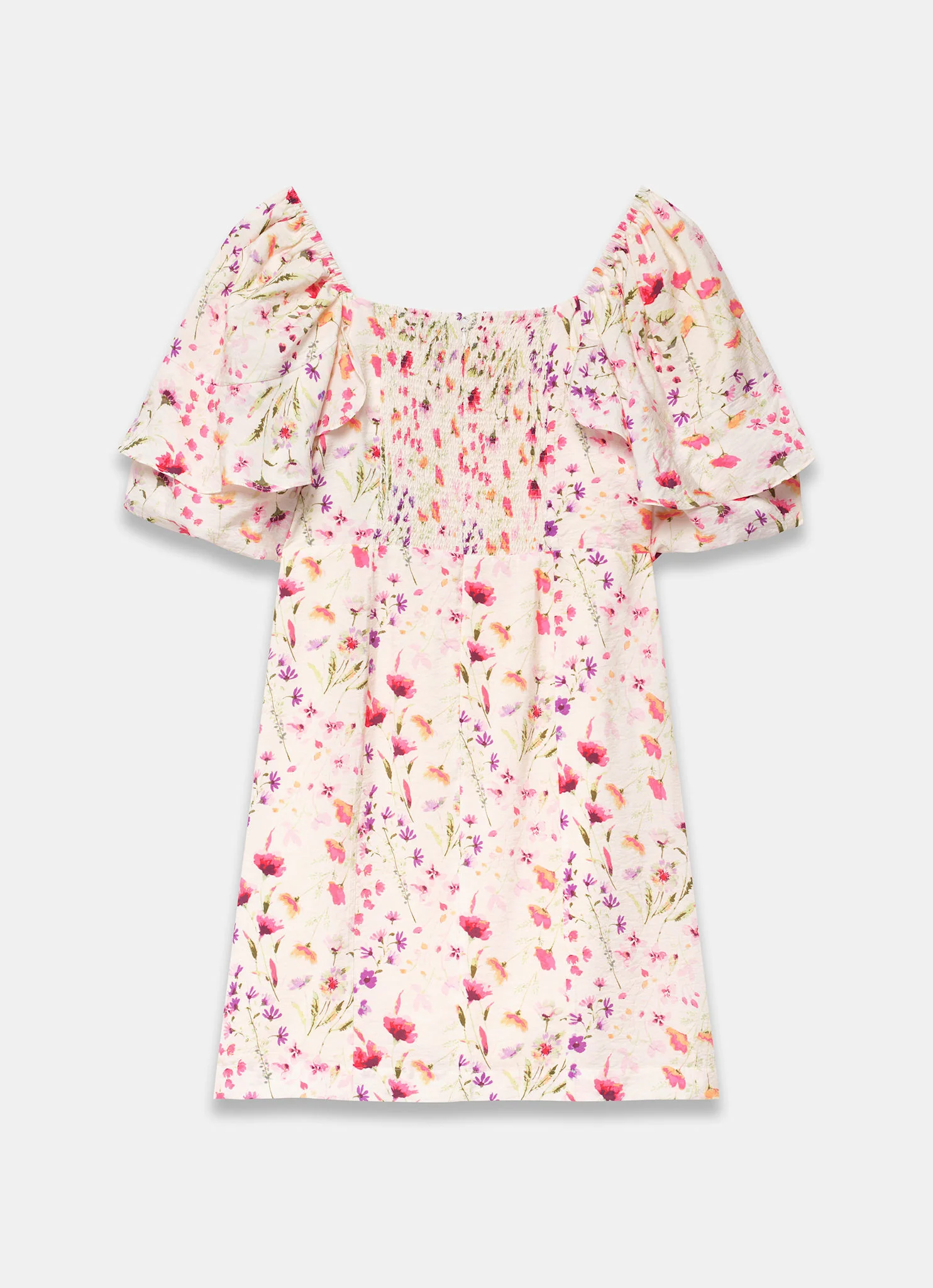 225-pink-floral-print-puff-sleeve-mini-dress-7.webp Pink Floral Print Puff Sleeve Mini Dress