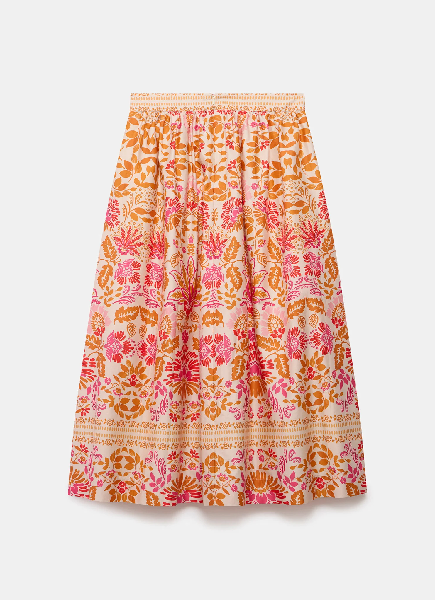 Orange Floral Print Midi Skirt