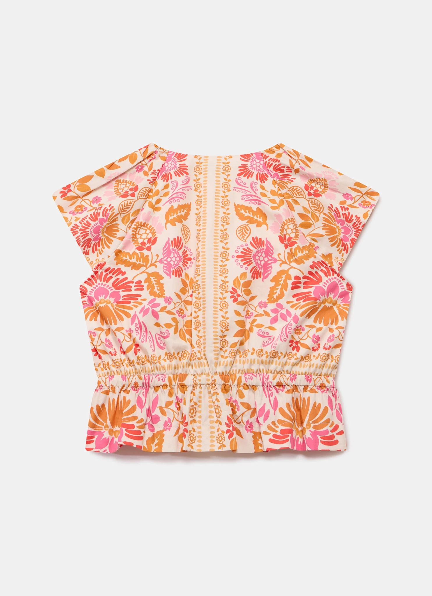Orange Floral Print Tie Front Top