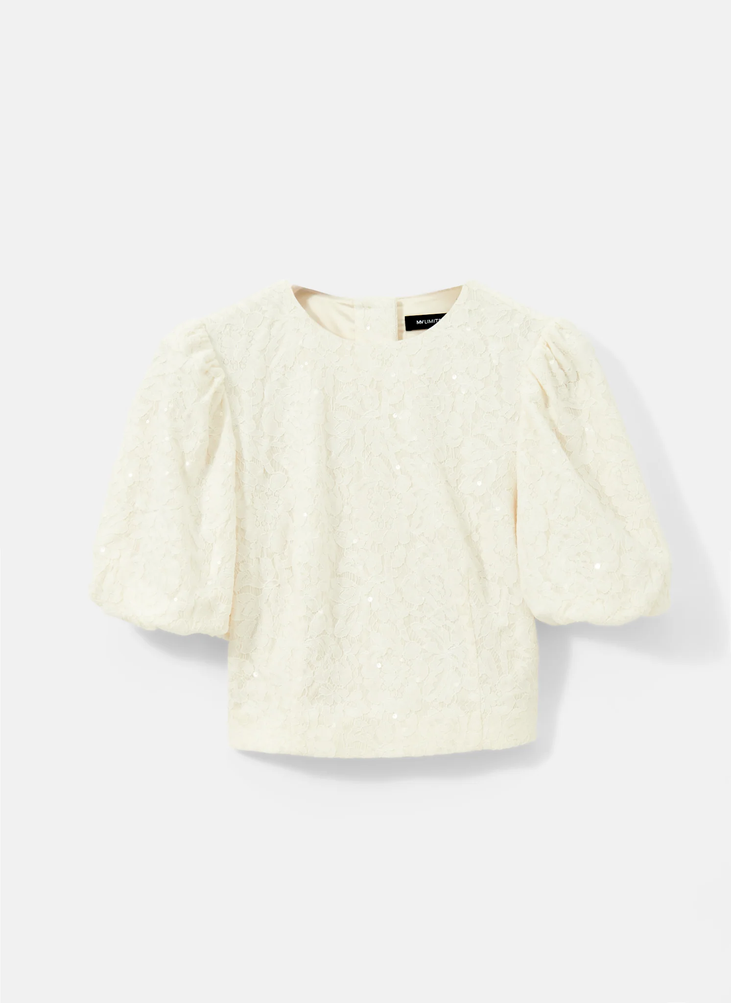 Cream Sequin Lace Puff Sleeve Top