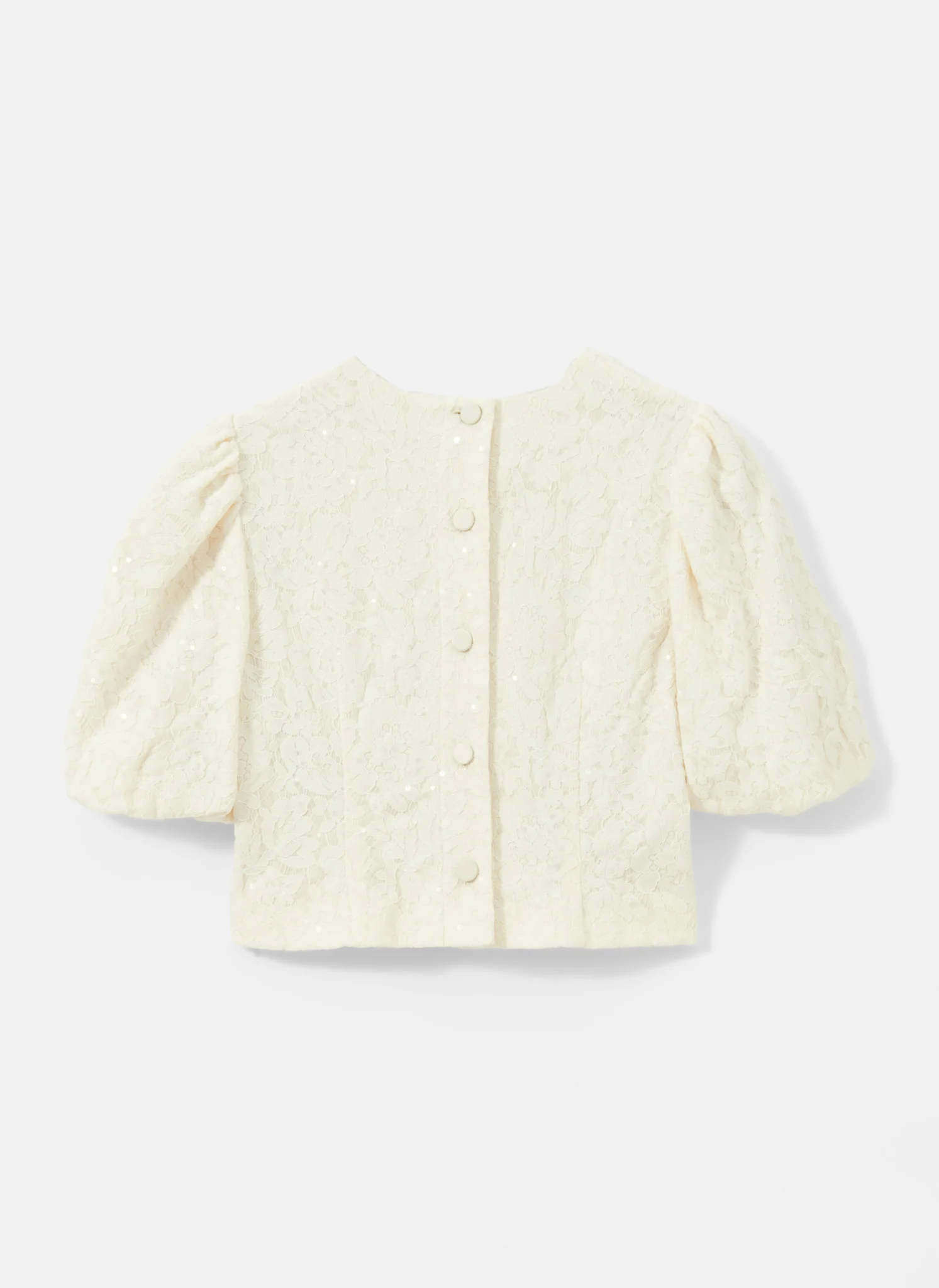 Cream Sequin Lace Puff Sleeve Top