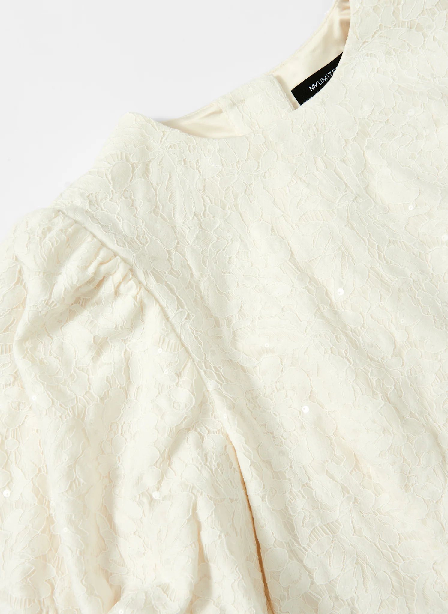 Cream Sequin Lace Puff Sleeve Top