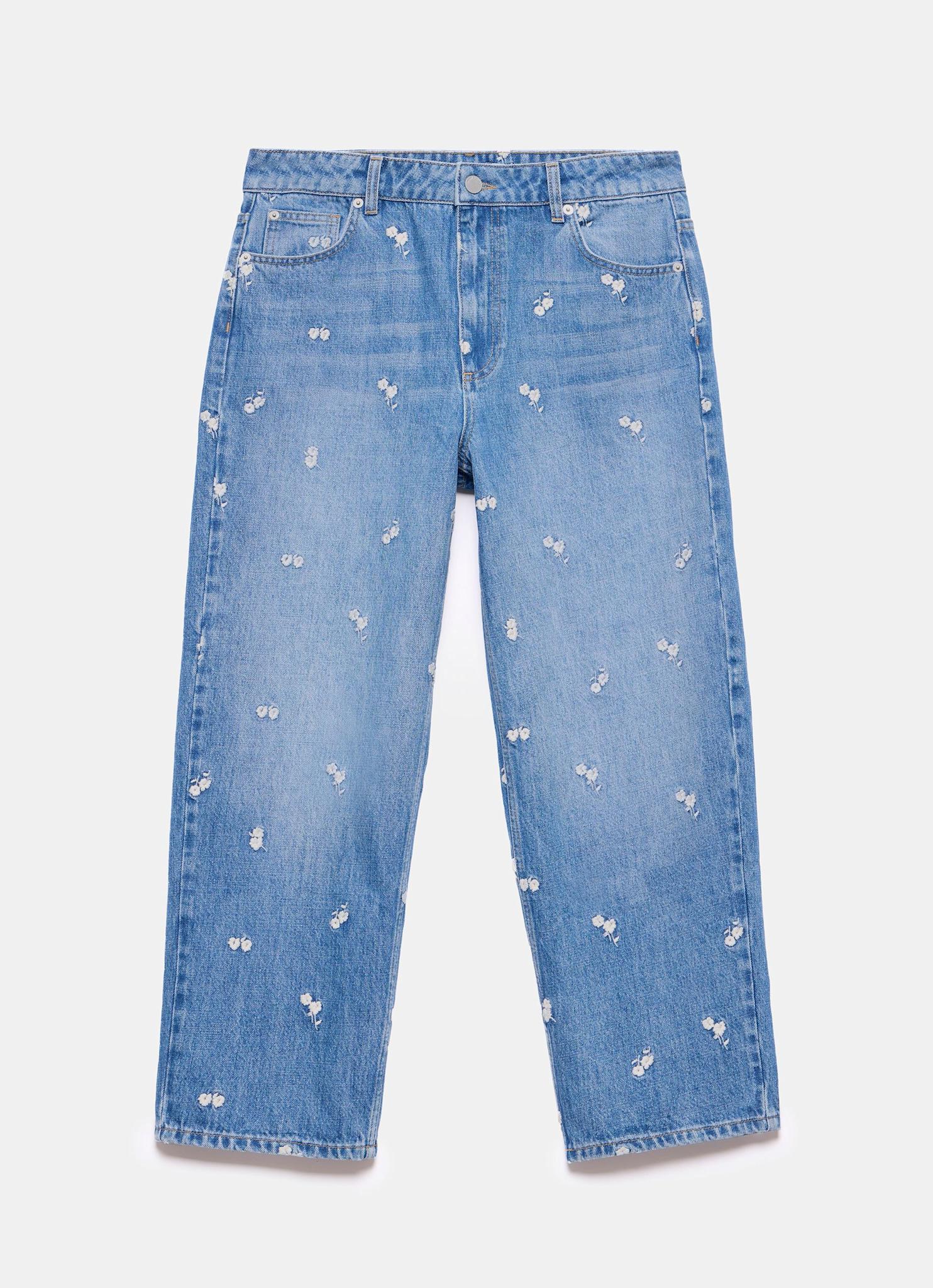 Indigo Embroidered Floral Relaxed Jeans