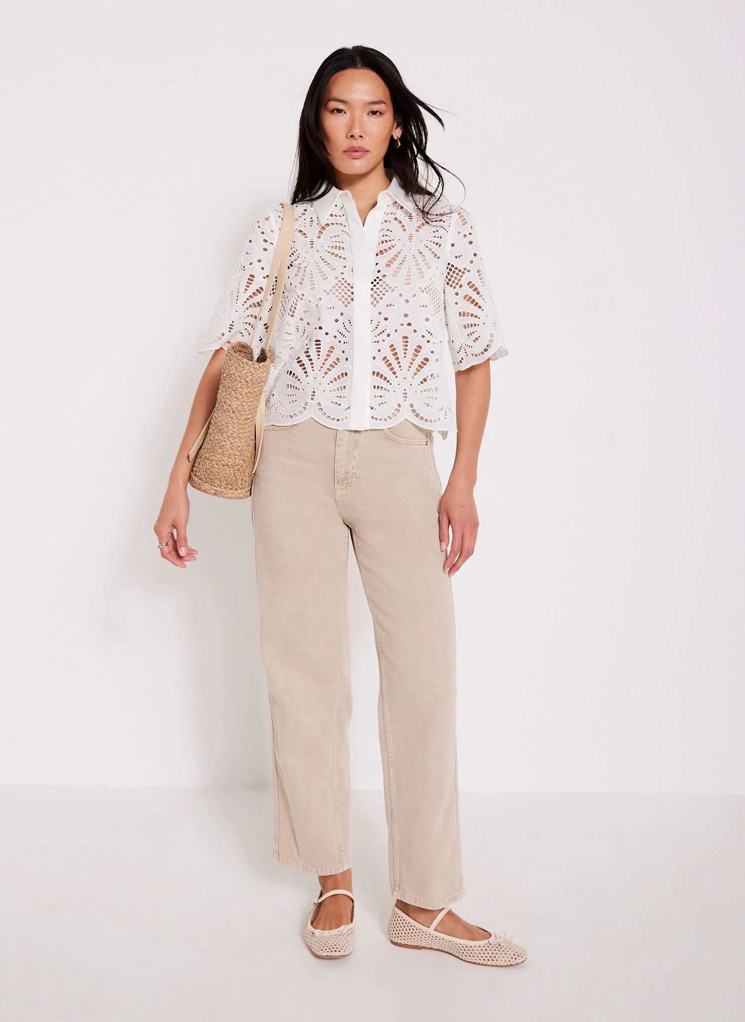 White Broderie Cropped Shirt
