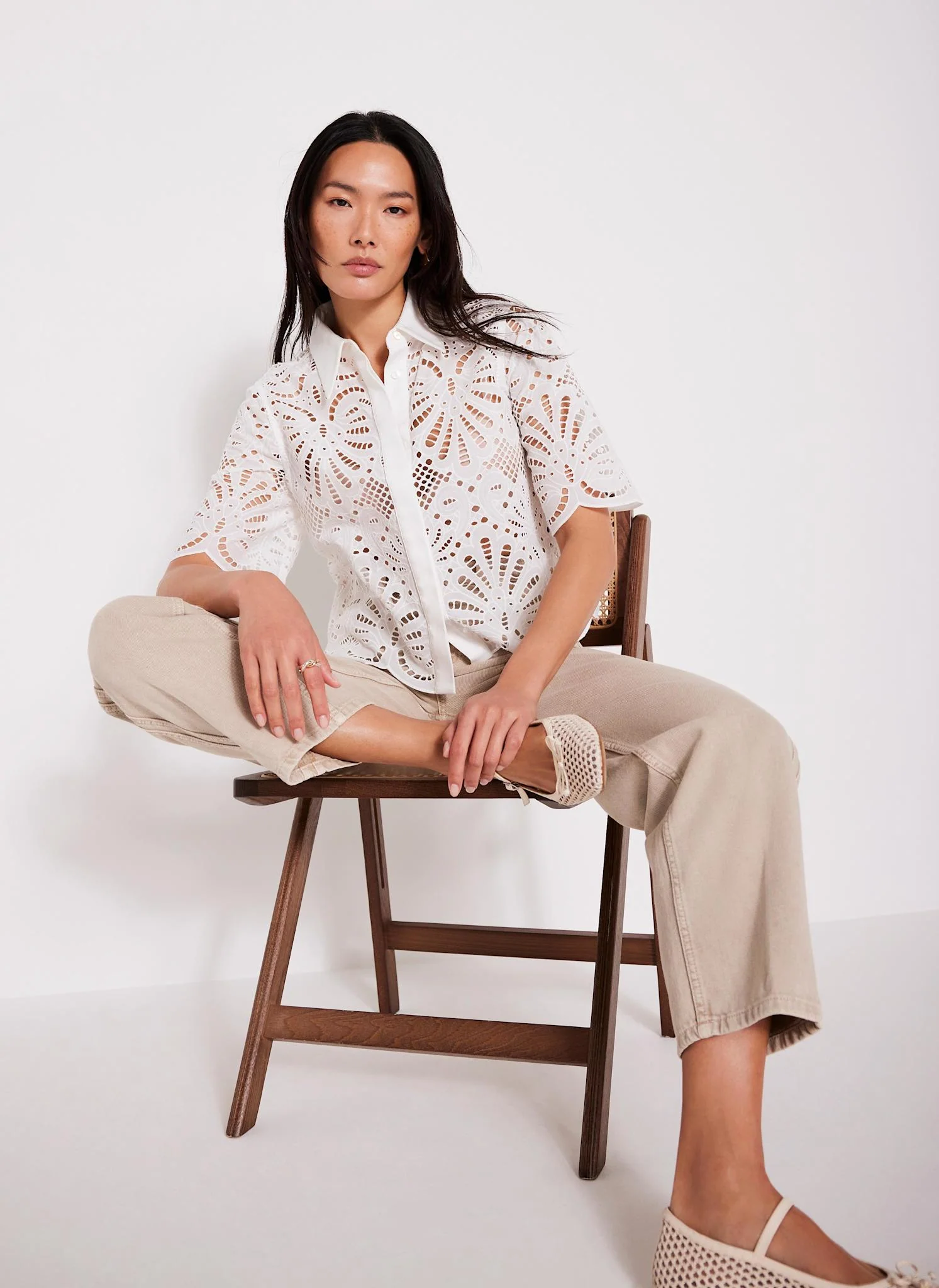 White Broderie Cropped Shirt