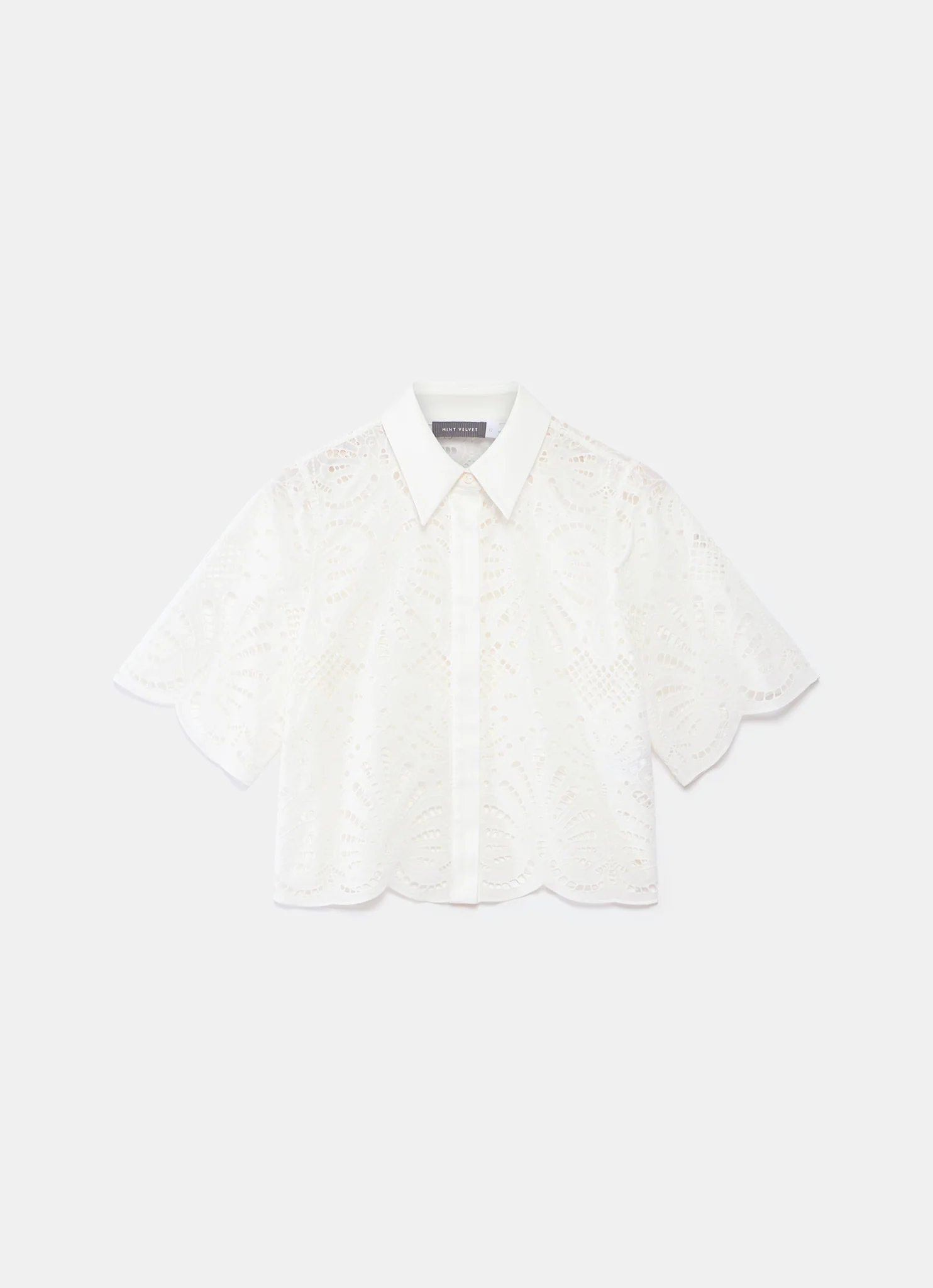 White Broderie Cropped Shirt