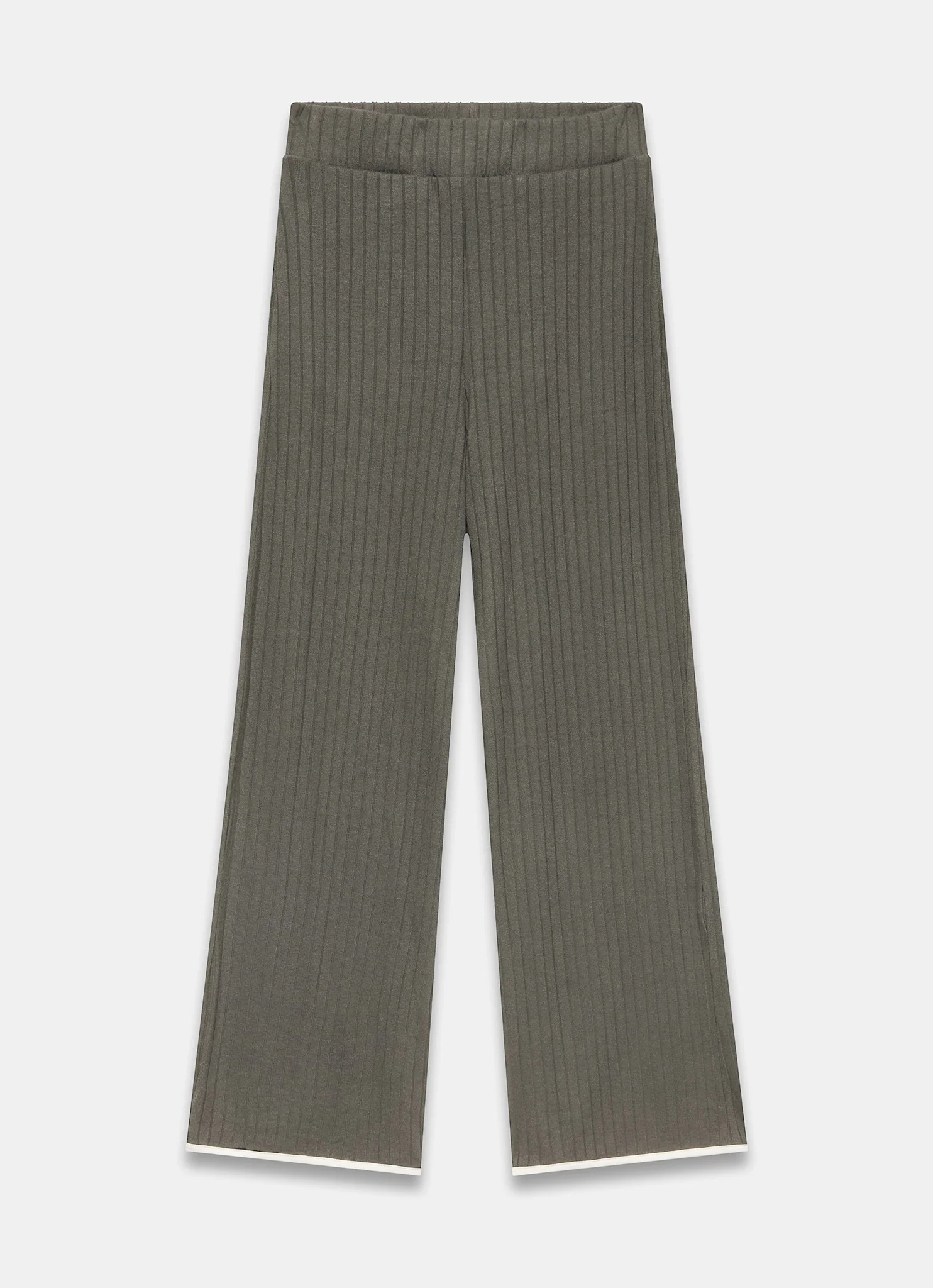 2416-khaki-ribbed-contrast-trim-wide-trousers-5.webp Khaki Ribbed Contrast Trim Wide Trousers