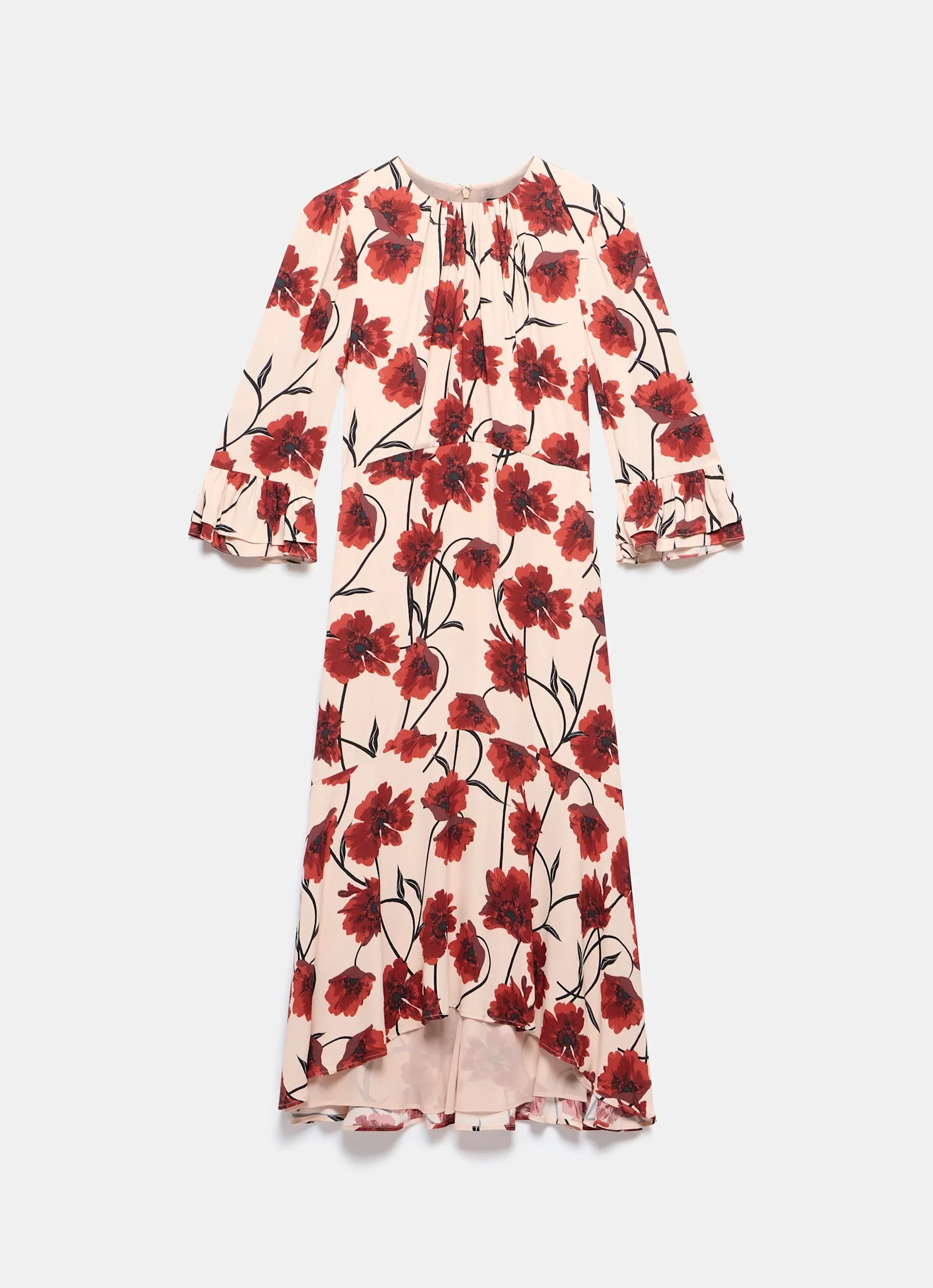 Neutral Floral Print Midi Dress