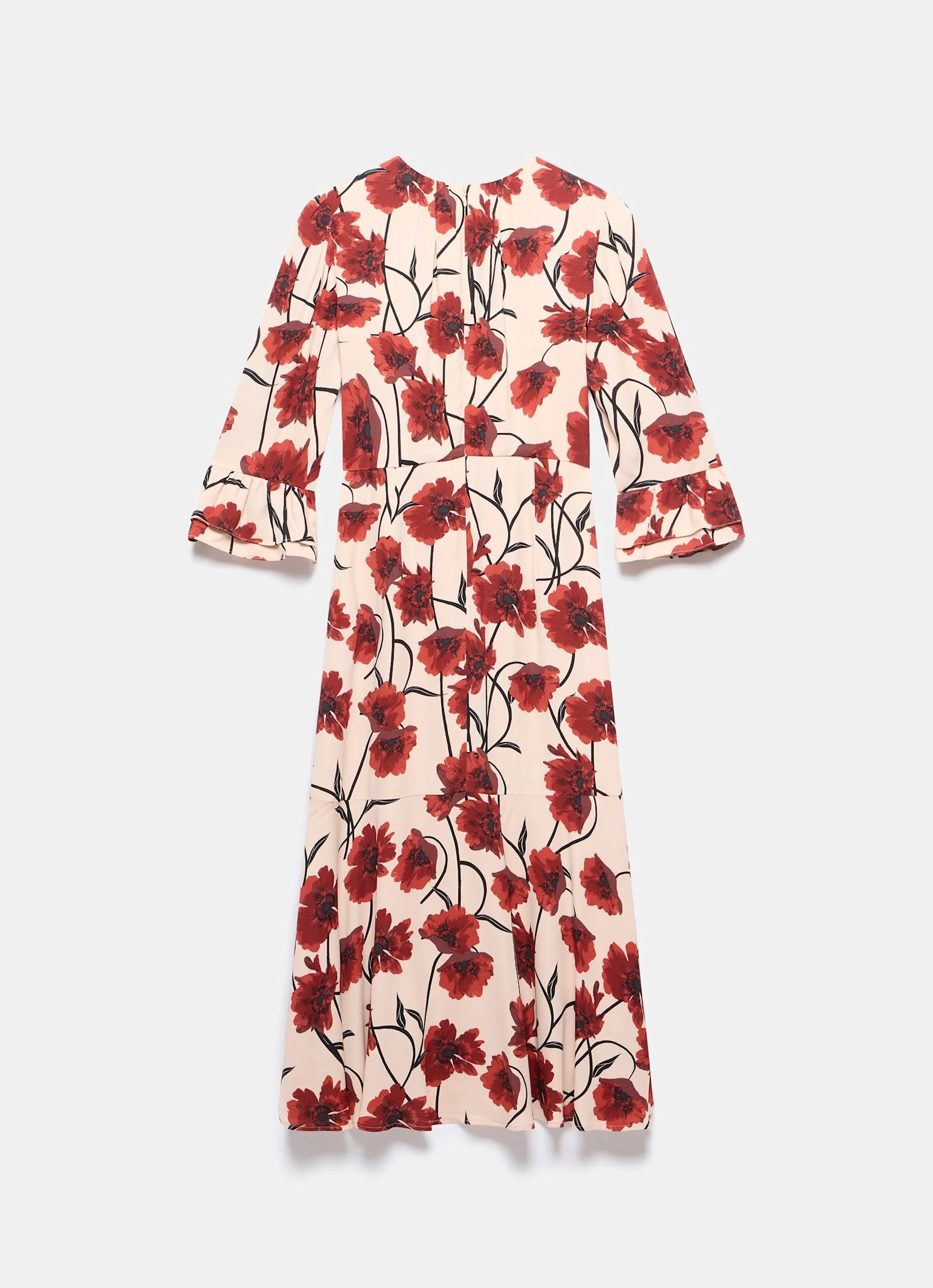 Neutral Floral Print Midi Dress