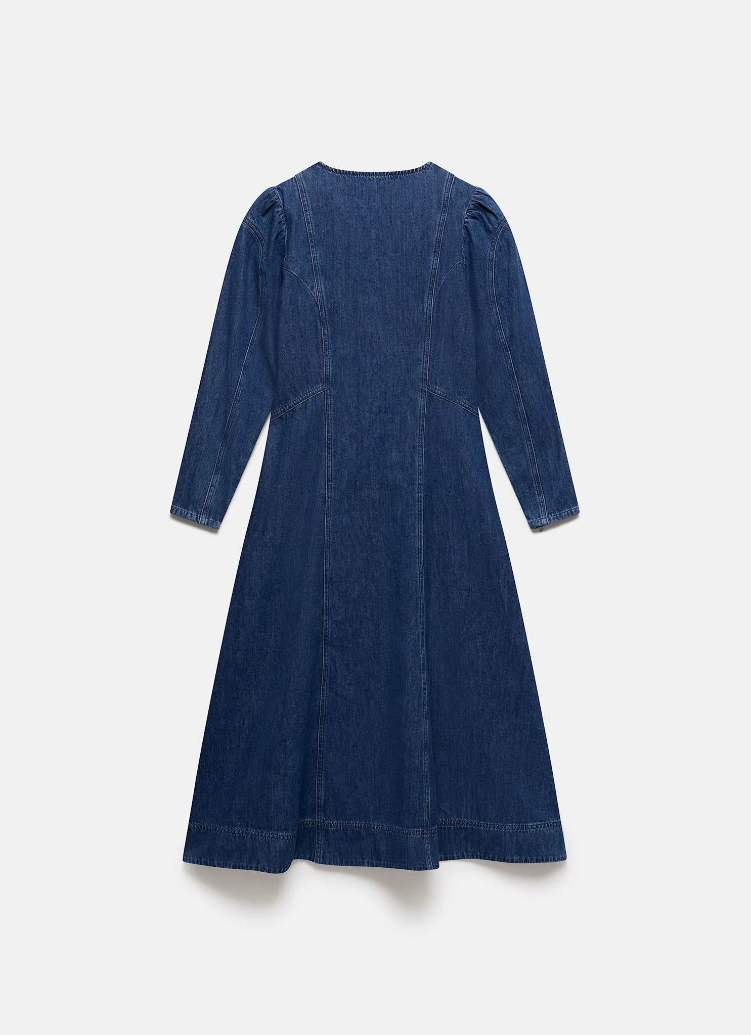 Indigo Puff Sleeve Denim Midi Dress