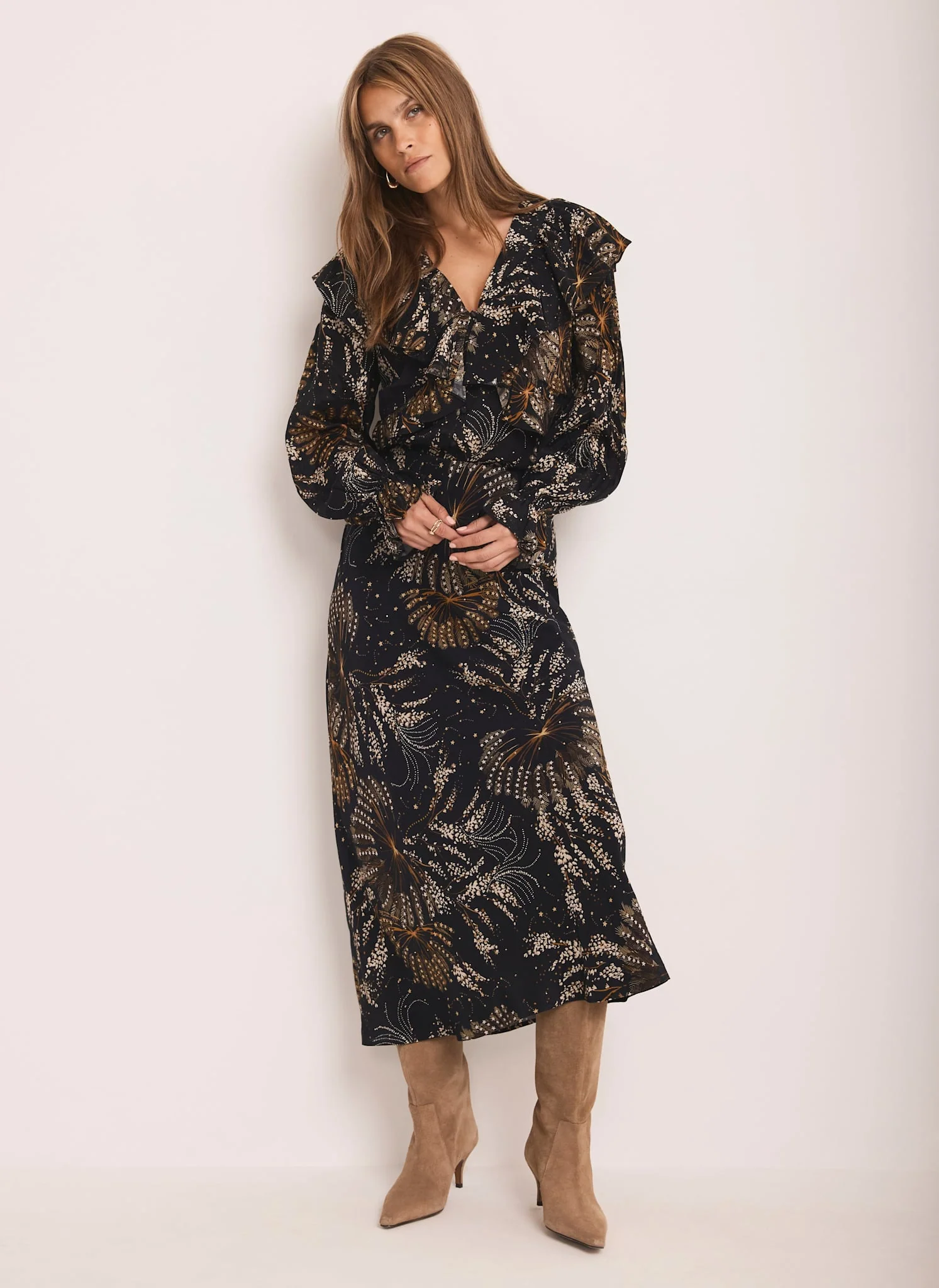 2561-navy-printed-ruffle-detail-blouse-2.webp Navy Printed Ruffle Detail Blouse