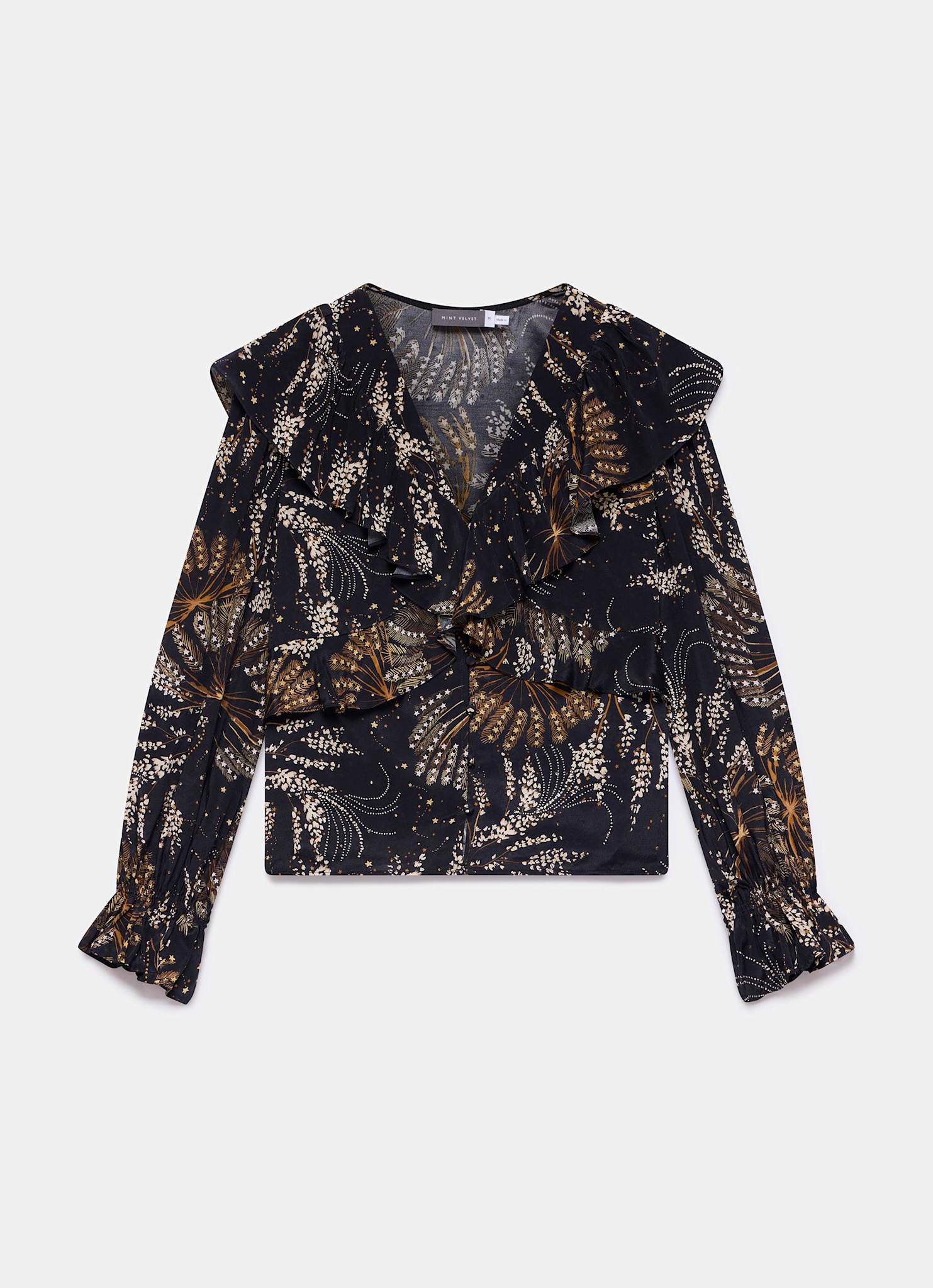 2561-navy-printed-ruffle-detail-blouse-6.jpg Navy Printed Ruffle Detail Blouse