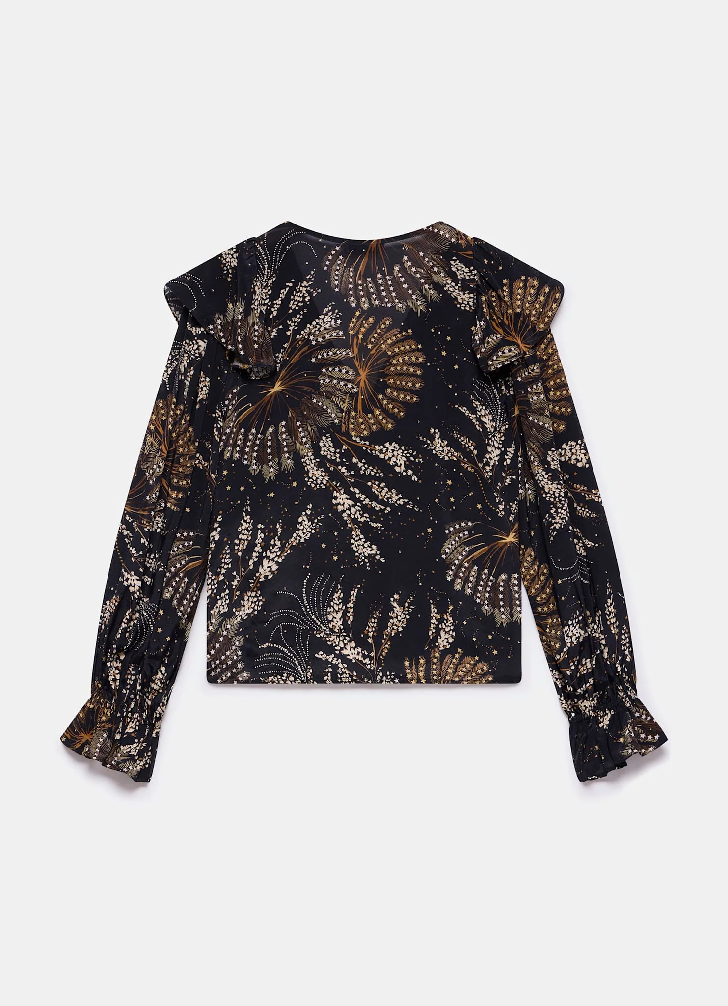 2561-navy-printed-ruffle-detail-blouse-7.webp Navy Printed Ruffle Detail Blouse