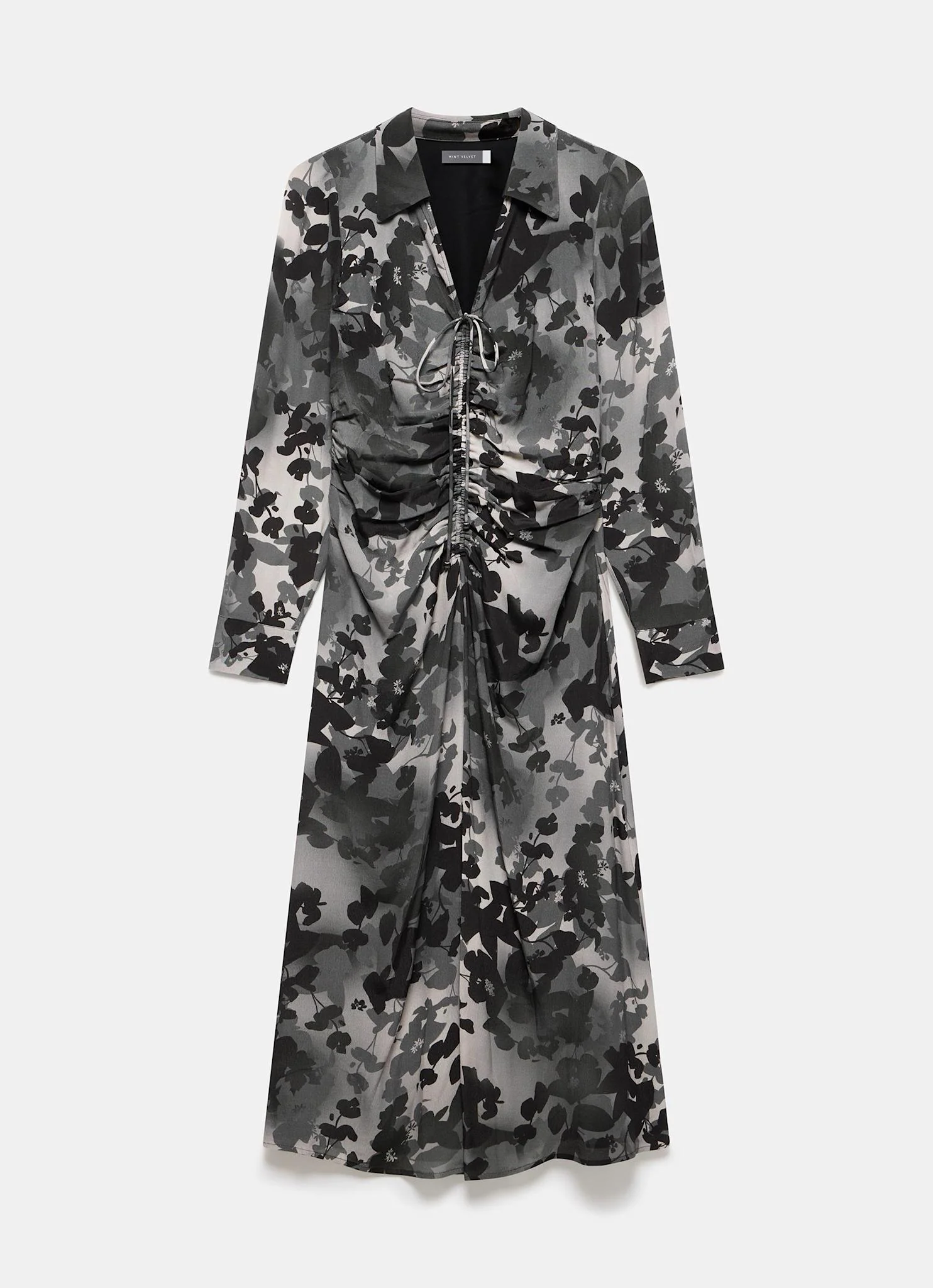 Black Floral Print Midi Dress