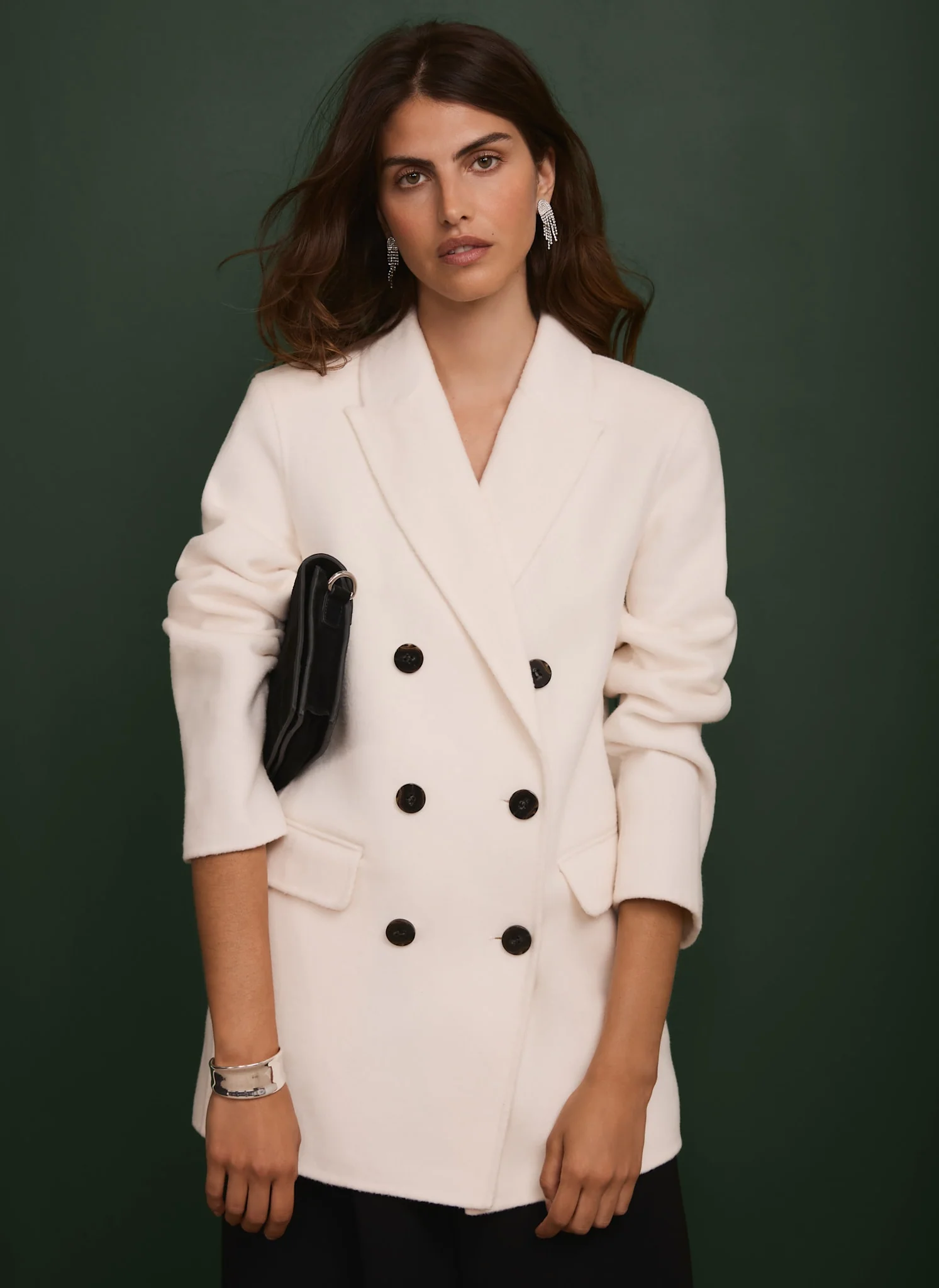 White Hand Finished Double Breasted Coat