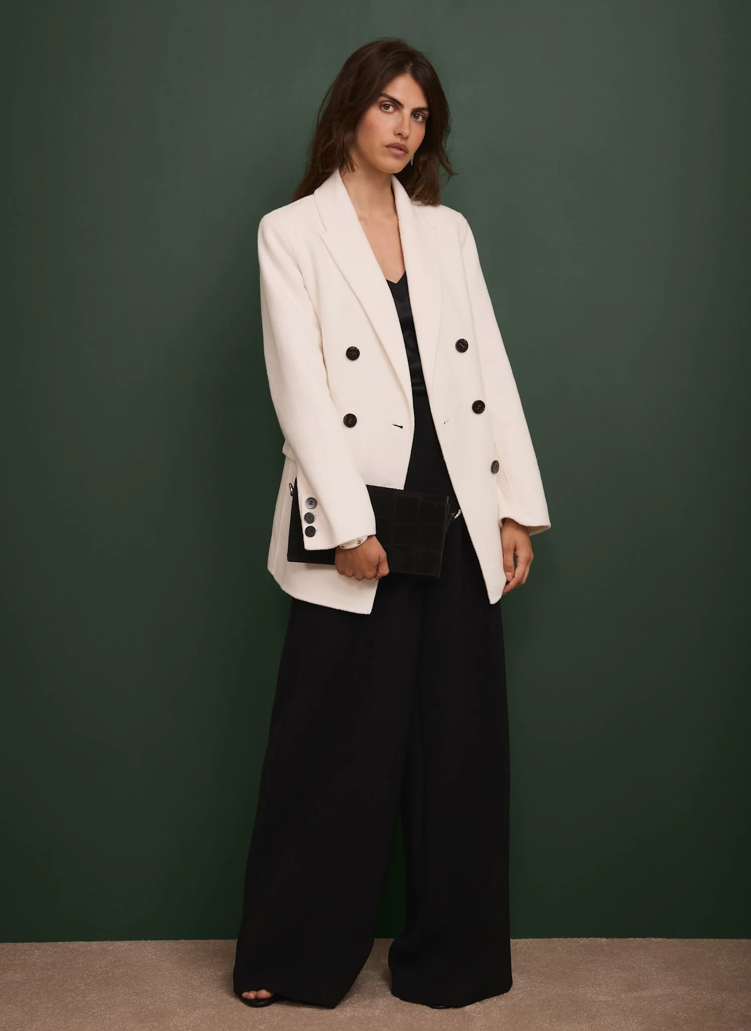White Hand Finished Double Breasted Coat
