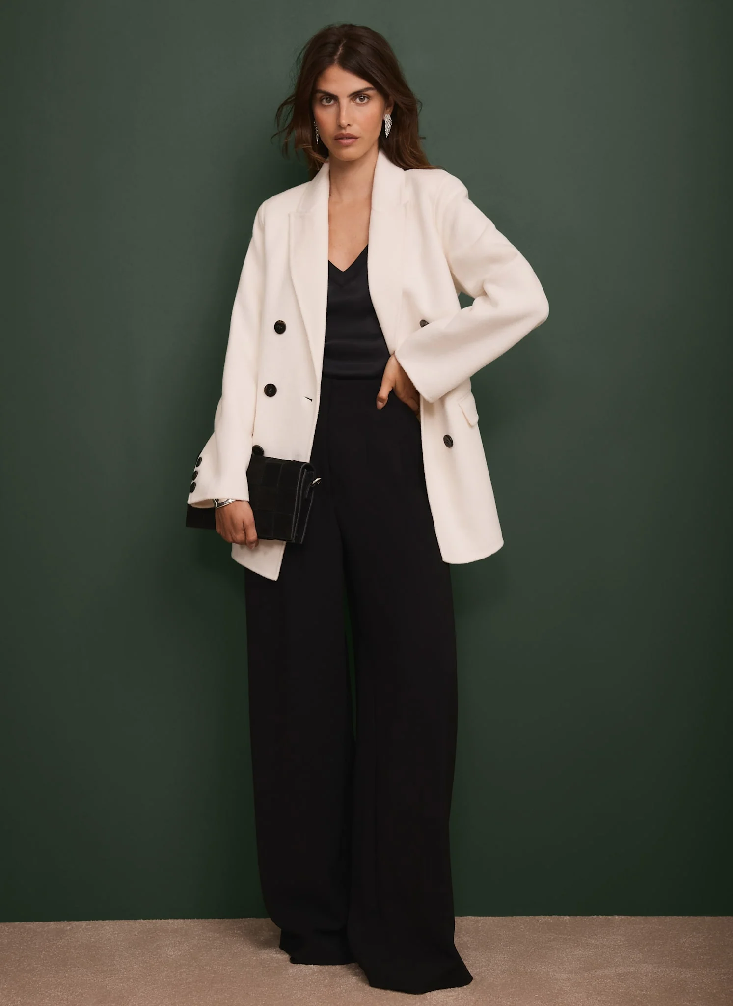 White Hand Finished Double Breasted Coat