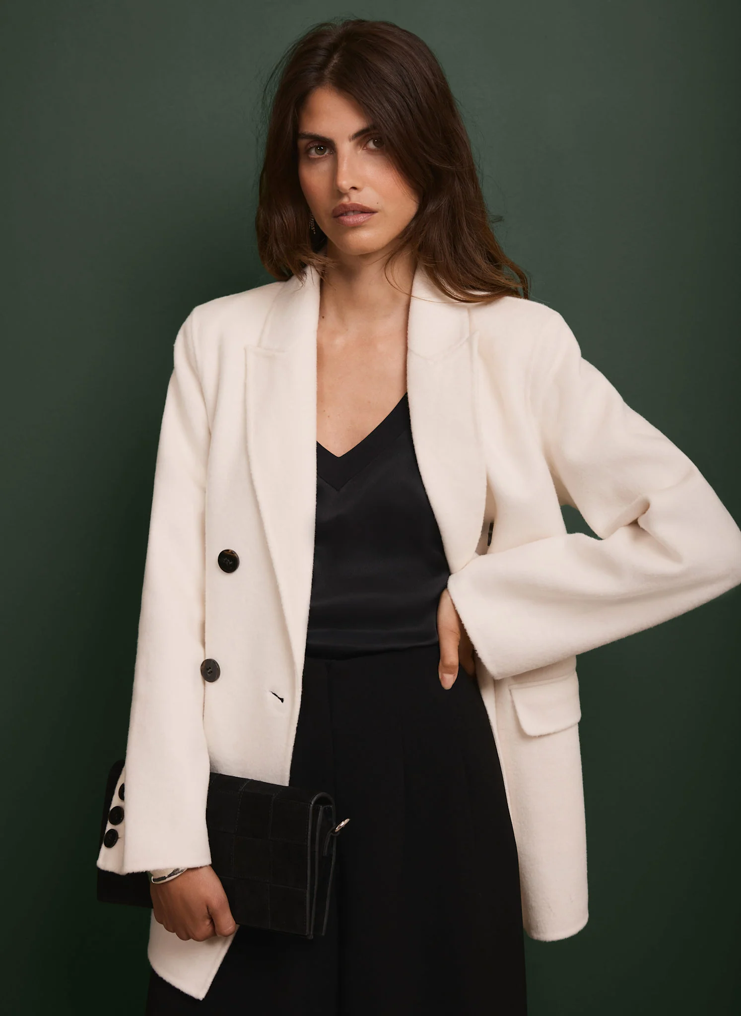 White Hand Finished Double Breasted Coat
