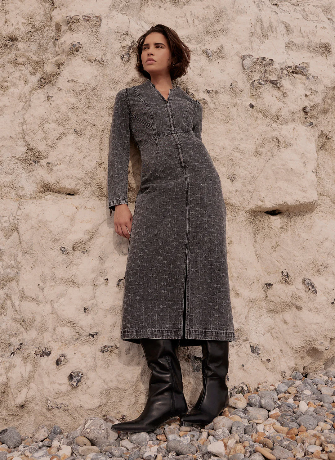 2661-grey-embellished-denim-midi-dress-1.webp Grey Embellished Denim Midi Dress